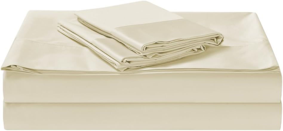 1200TC Egyptian Cotton 4 Piece Queen Bed Luxury Sheet Set, Flat Sheet, Fitted Sheet with 40cm Deep Pocket and 2 Pillowcases Ivory