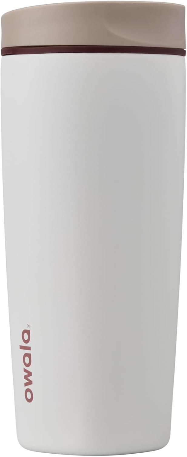Owala SmoothSip Slider Insulated Coffee Tumbler - 590ml (20oz) Vanilla Bean | Reusable, Leak Proof, BPA Free | Double Walled Stainless Steel Coffee Cup | Hot & Iced Coffee for Travel, Gym, Office, School