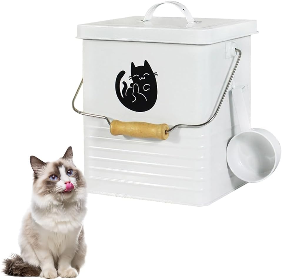 Cat Food Container, Dog Treat Container with Lid and Spoon, Metal Storage Tank, 7.5L Large Capacity Pet Food Storage Organizer, Durable Cats Food Bin for Keep Dry Foods Fresh