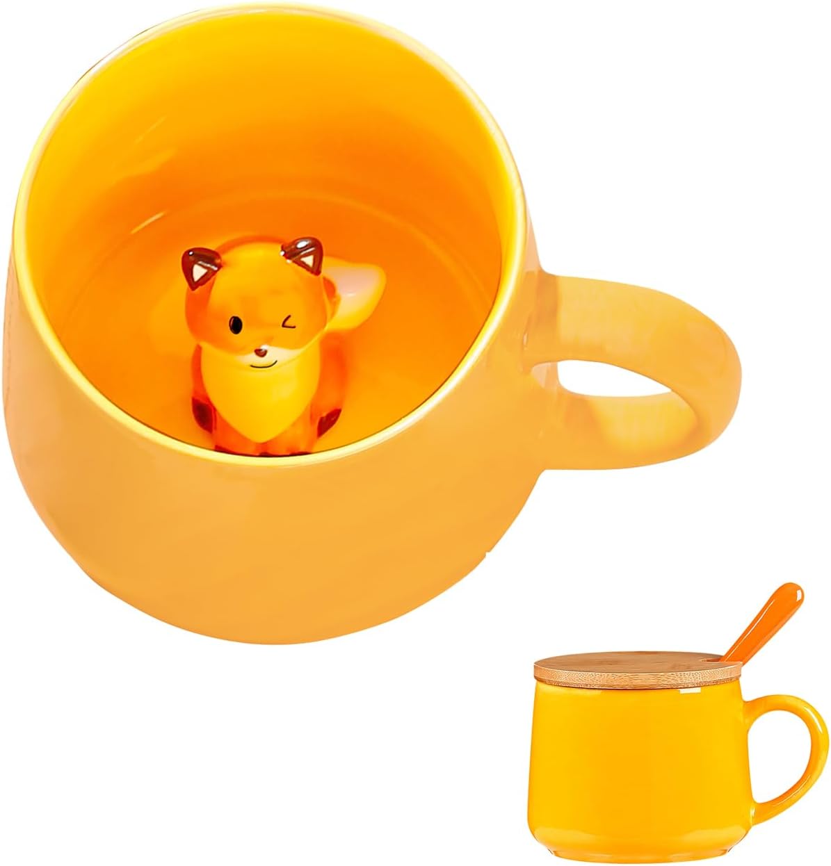 Gifts for Women Cute Fox Coffee Mug Tea Cup with Spoon Lid Kawaii Stuff Funny Cool Mugs Valentine's Mother's Day Halloween Christmas Friend Birthday Gifts for Teacher Her Wife Mum Girlfriend Grandma