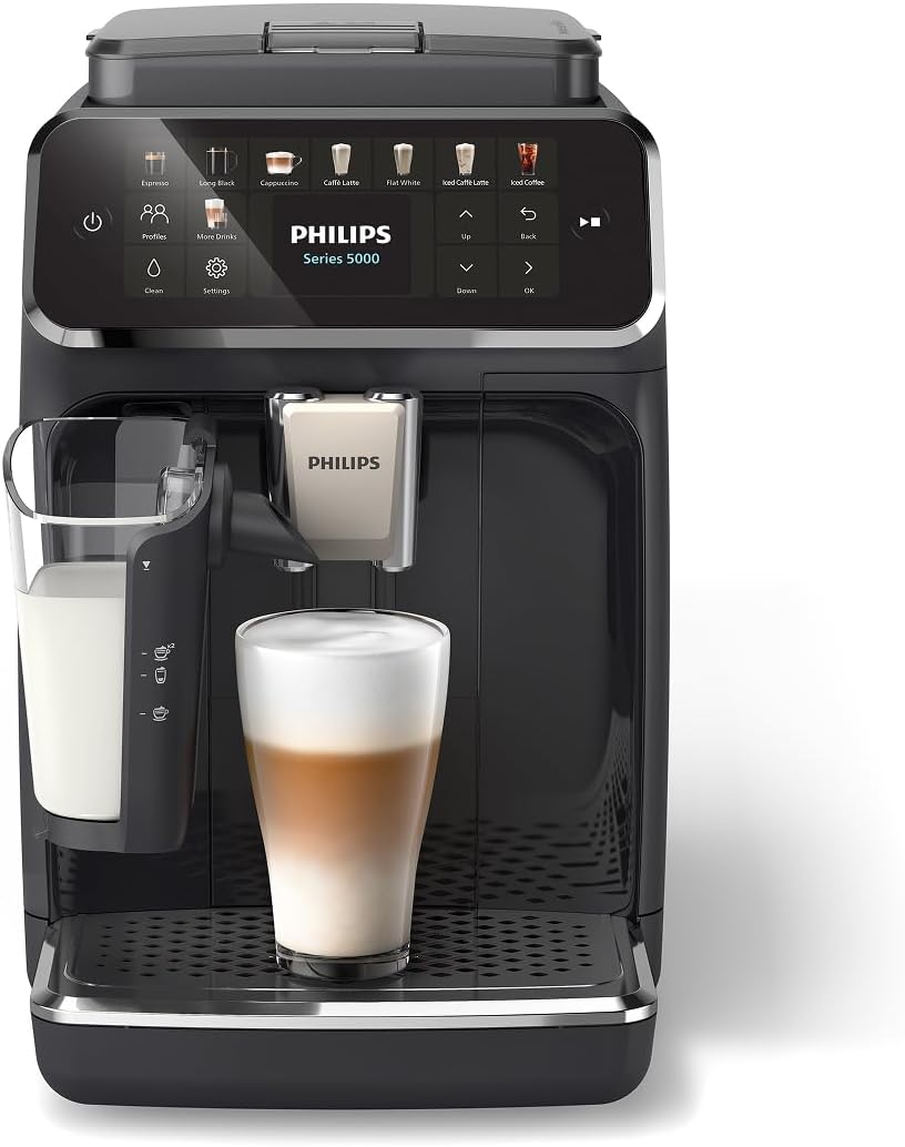 Philips 5500 Series Fully Automatic Espresso Machine – 20 Hot & Iced Coffees, Quick-to-Clean LatteGo Milk System, 40% quieter with SilentBrew, Less waiting with QuickStart, Glossy Black (EP5541/20)