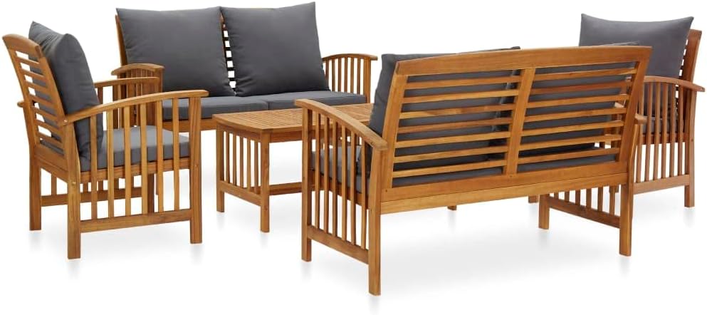 vidaXL 5 Piece Garden Lounge Set with Cushions Solid Acacia Wood