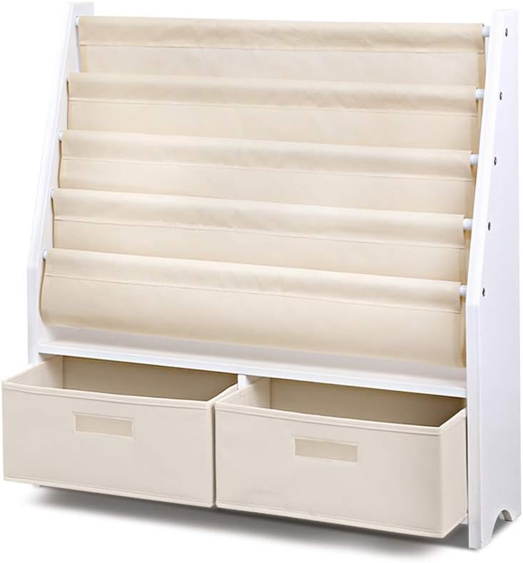 Keezi Kids Bookshelf 4 Tier Bookcase Toy Storage Organiser w/Drawers White | Storage Shelves, Open Display Space for Bedroom Playroom Nursery Kindergarten
