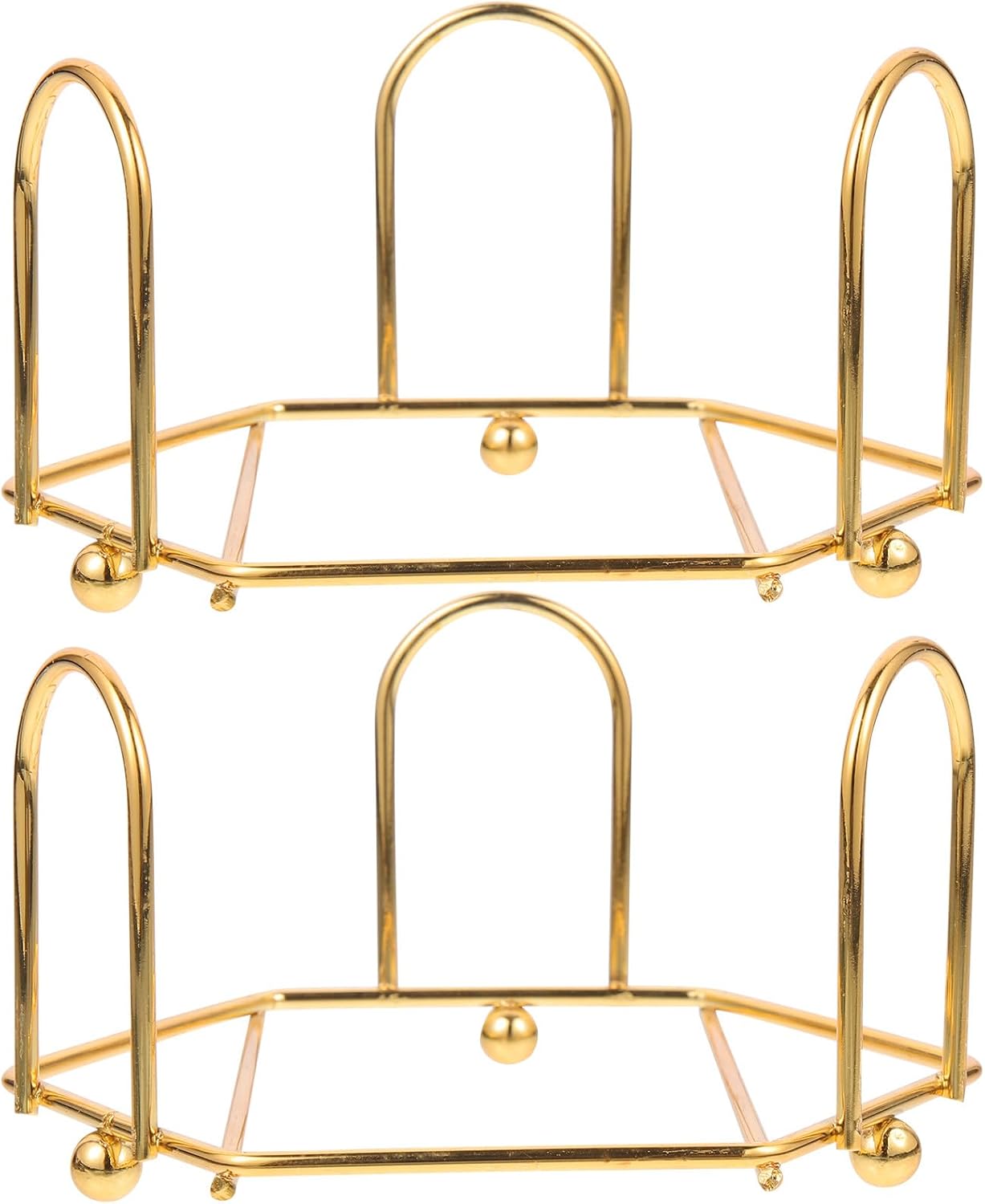 STOBAZA Gold Iron Cup Mat Organizer 2Pcs with Hollow Coaster Rack Storage Shelf for Kitchen Gadget and Dining Table
