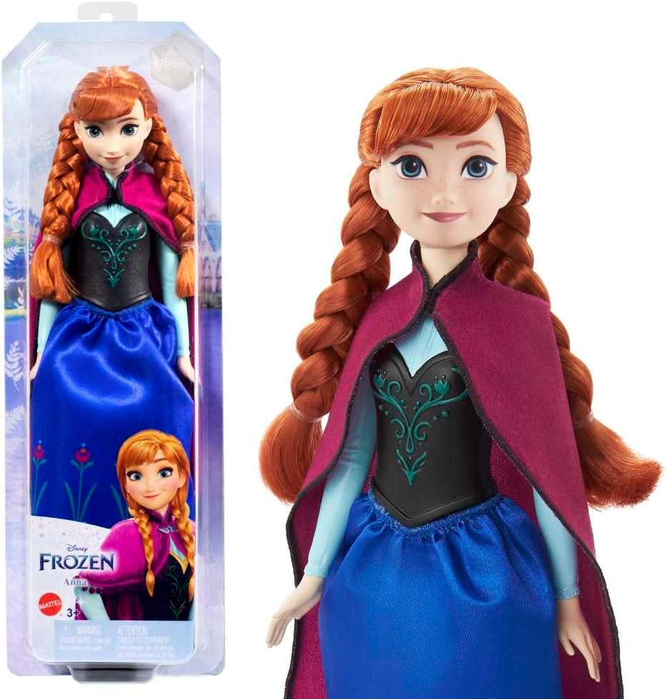 Mattel Disney Frozen Anna Fashion Doll in Frozen 1 Look Posable Doll in Signature Travel Outfit with Cape, Skirt & Boots and Braided Hair, Inspired by Disney Frozen