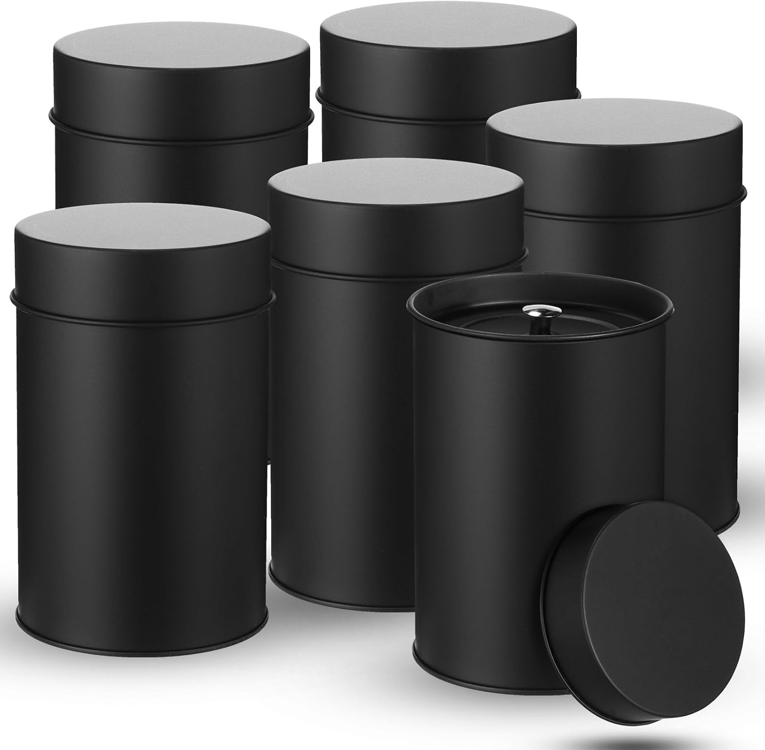 Zopeal 6 Pack Metal Tea Tin Canister with Airtight Double Lids 16 oz Round Tin Can with Lid Double Sealed Small Kitchen Container for Loose Tea Storage Coffee Sugar Candy Herbs and Spices | 16 Oz Each, Airtight Double Lids Preserve Freshness, Metal Tins for Coffee Sugar Herbs Spices, Countertop Pantry Organizers
