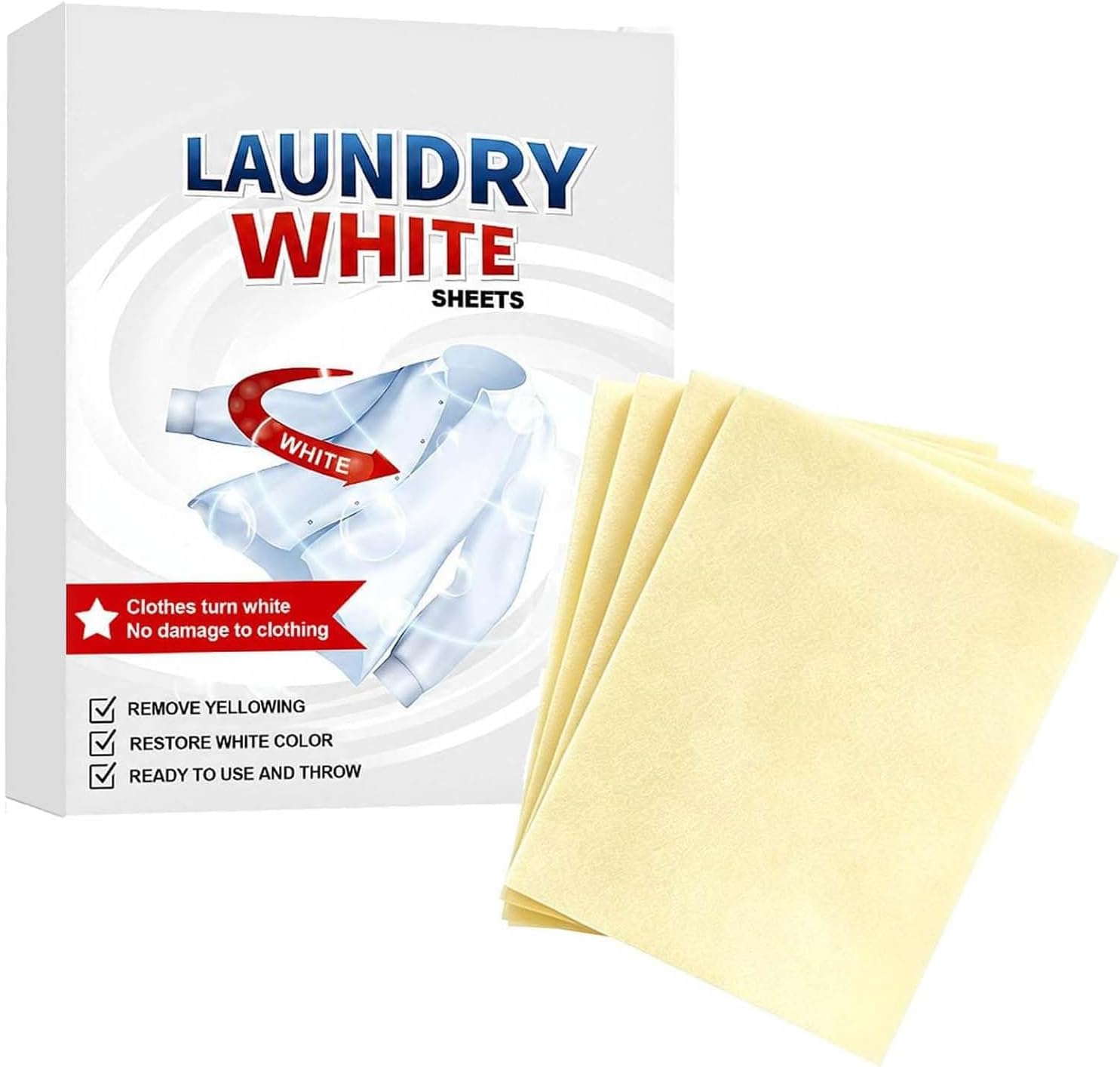 Deep Cleaning Laundry Whitening Sheets (1box) | Powerful Stain Remover Brightening Fabric Laundry Cleaning Sheets, Non-Irritating, Fast-Acting, Safe for Colors & Whites