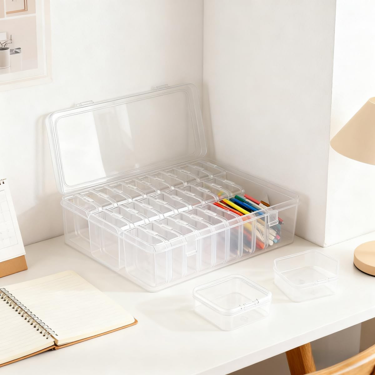 1PC Storage Organizer Box Transparent Plastic with 30 Small Compartments, Removable Dividers, Stackable for Jewelry Craft Hardware, White