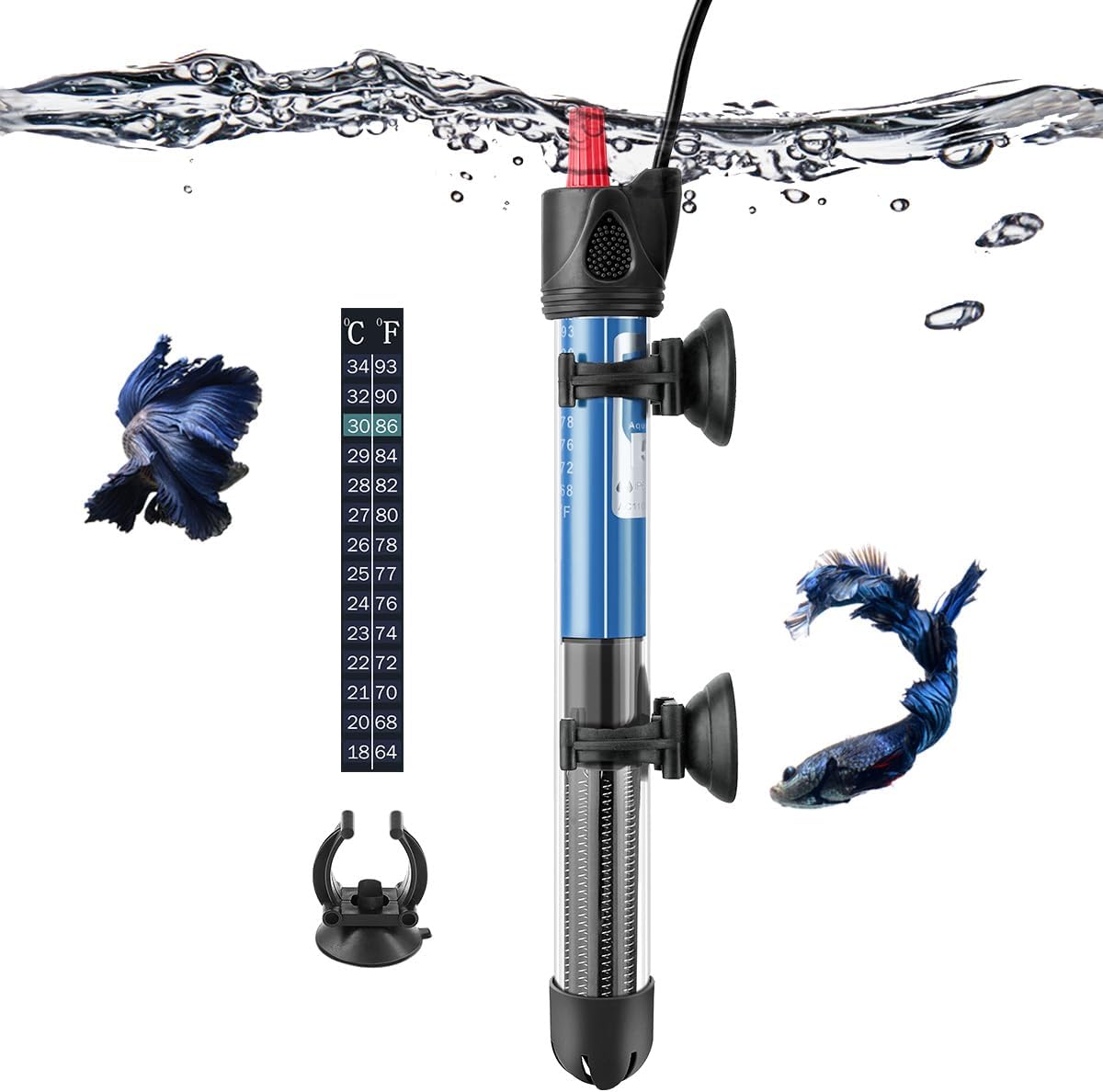 Adjustable Fish Tank Heater 25W 50W 100W 200W 300W, Submersible Aquarium Heater for 10-300Liters Fish and Turtles Tank (25W)
