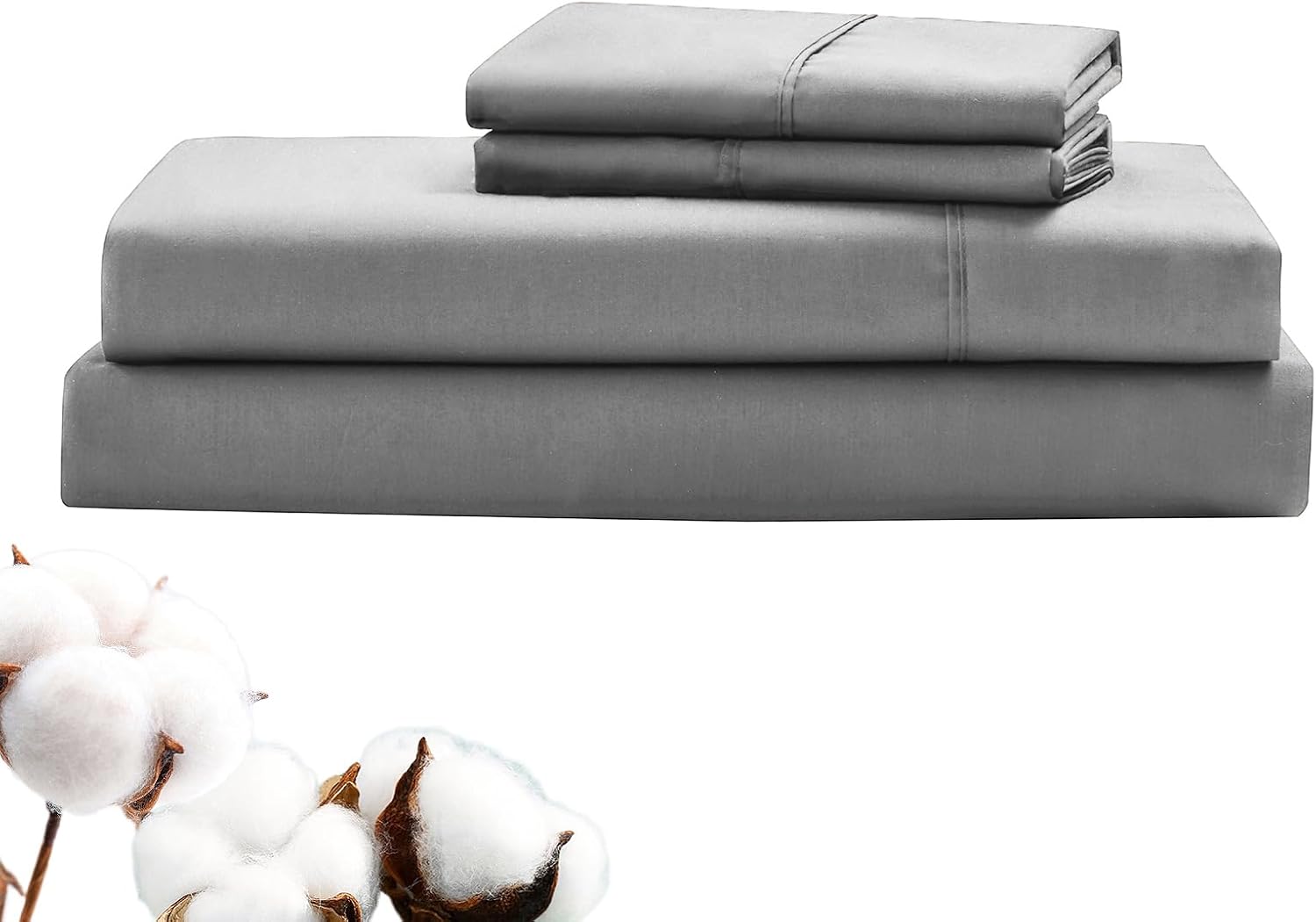 LINENOVA Luxury 100% Cotton Bed Sheet Set King Single 3 Piece, Charcoal | Flat Sheet, Fitted Sheet & 1 Pillowcase, Silky Sateen Weave, Breathable & Absorbent, Soft & Skin-Friendly, 40cm Deep Pocket
