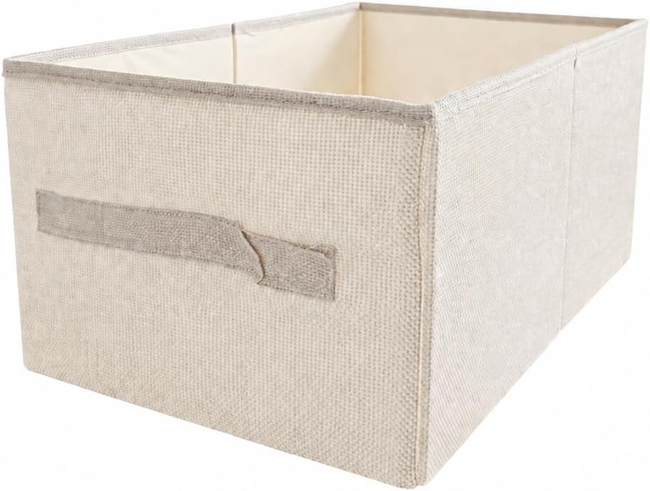 Foldable Linen Storage Box, Beige | Reinforced PP Board, Fabric Storage Cube, For Clothes, Towels, Toys, Closet & Shelf Organisation