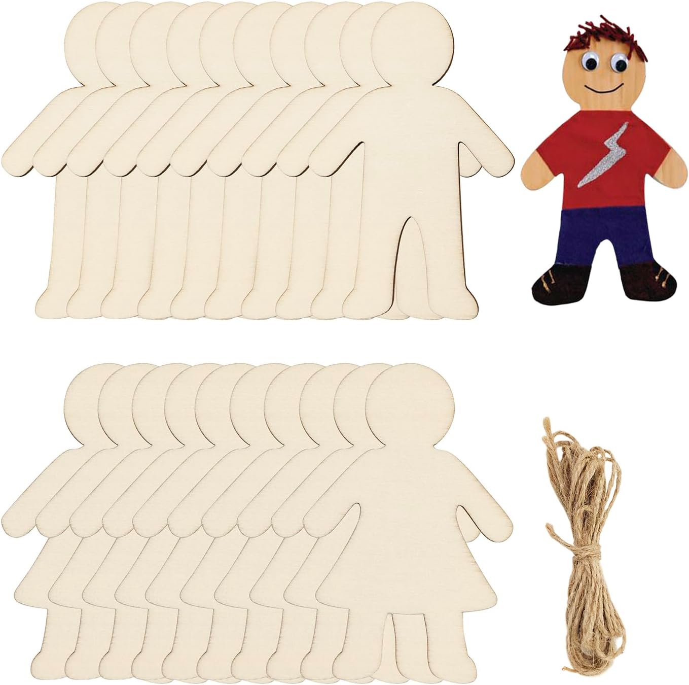 32 Pack Wood People Cutouts Female Male Cutouts Wooden Kids Boy & Girl Hanging Ornaments DIY People Craft Boy & Girl Gift Tags for Home Party Decoration Craft Project