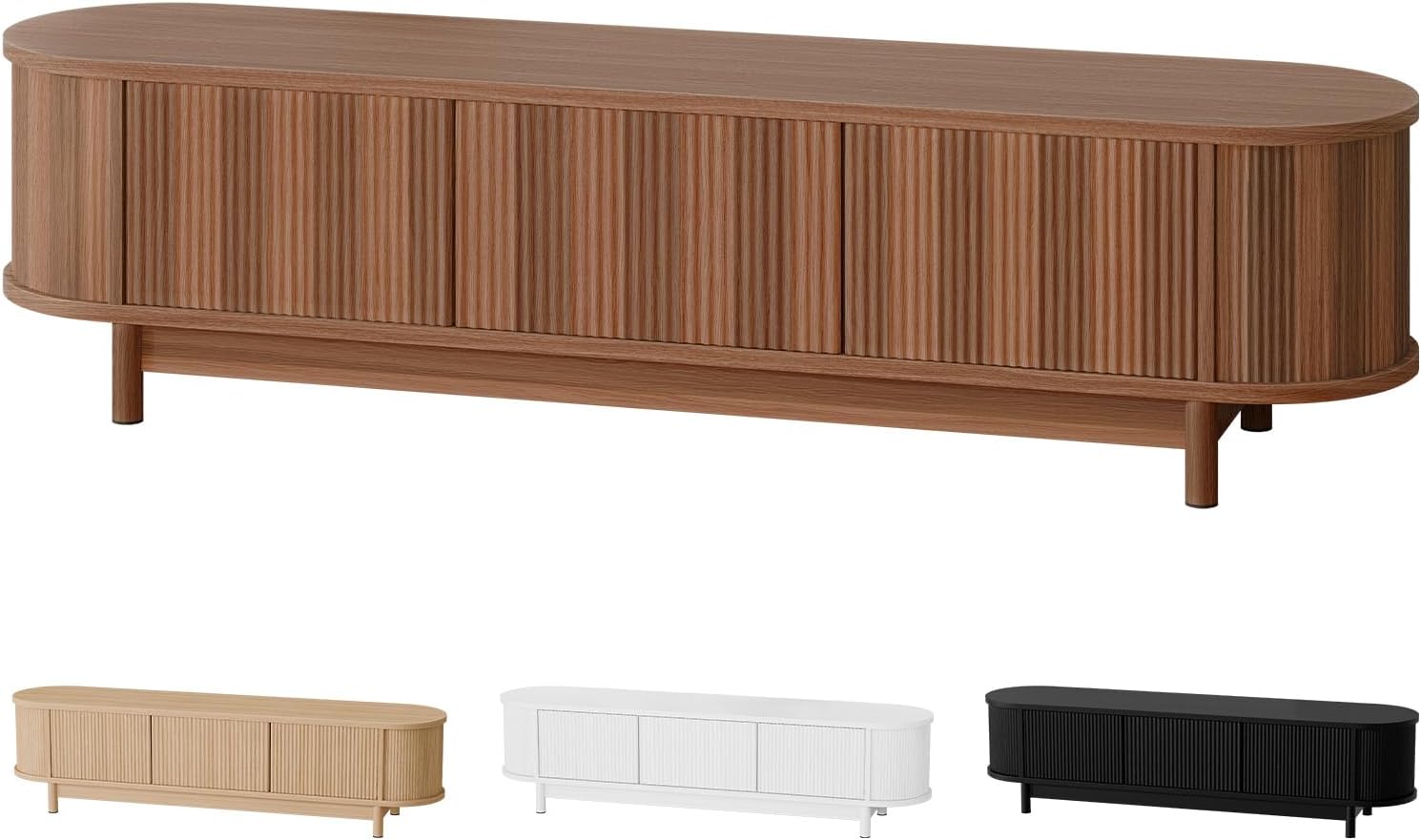 ALFORDSON Modern Fluted TV Cabinet Stand, 160x 40x 45cm, Oval Silhouette | 2 Side Cabinets, Adjustable Middle Shelves Storage, Living Room Furniture Entertainment Unit Media Console Table, Walnut
