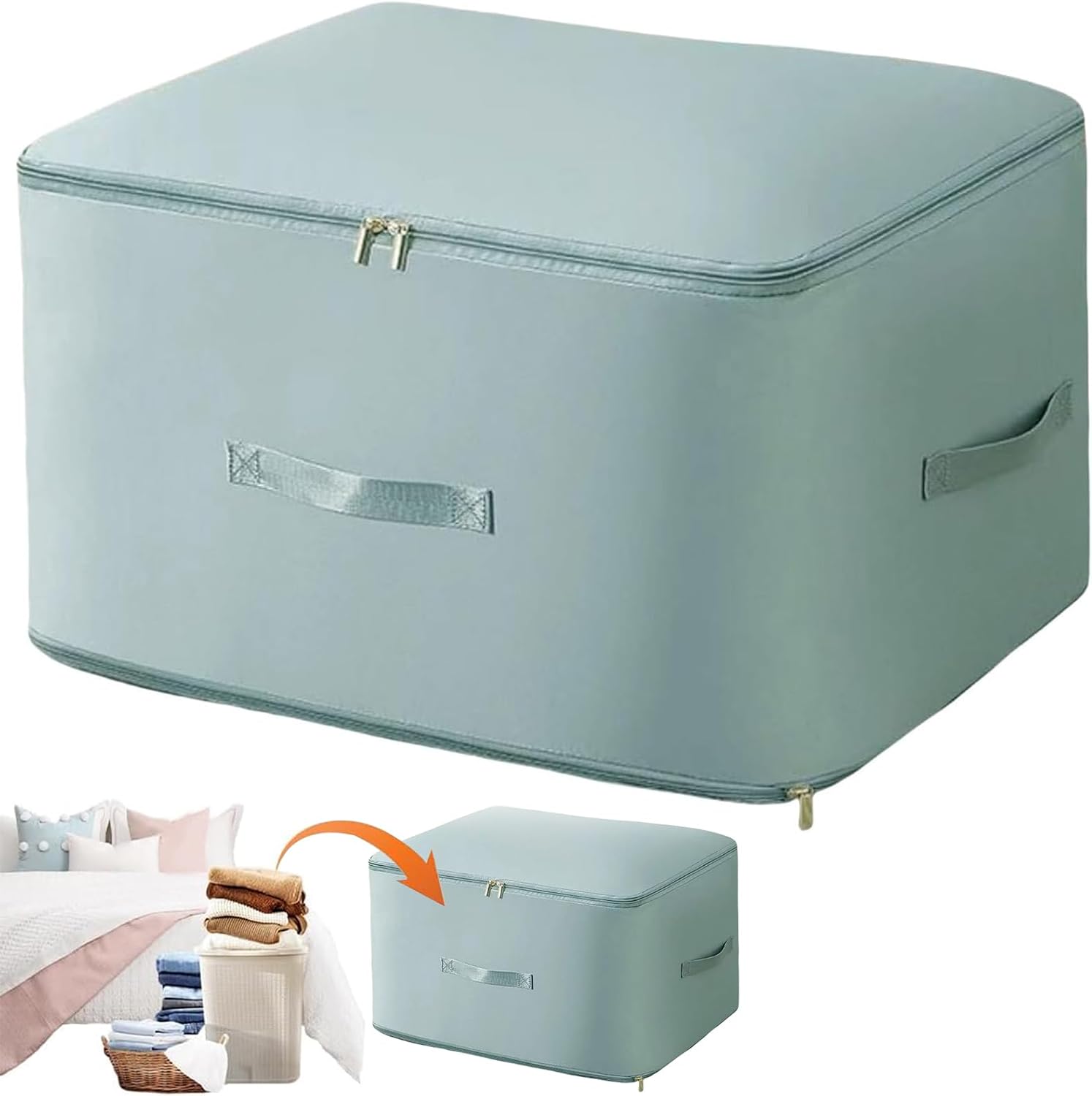 King-Size Self Compression Organizer, Heavy Duty Storage Bag, Ultra Space Saving Storage Tote for Comforters, 54*42*30CM Self Compression Moving Organizer Bags for Comforters Clothes Blankets (Blue)