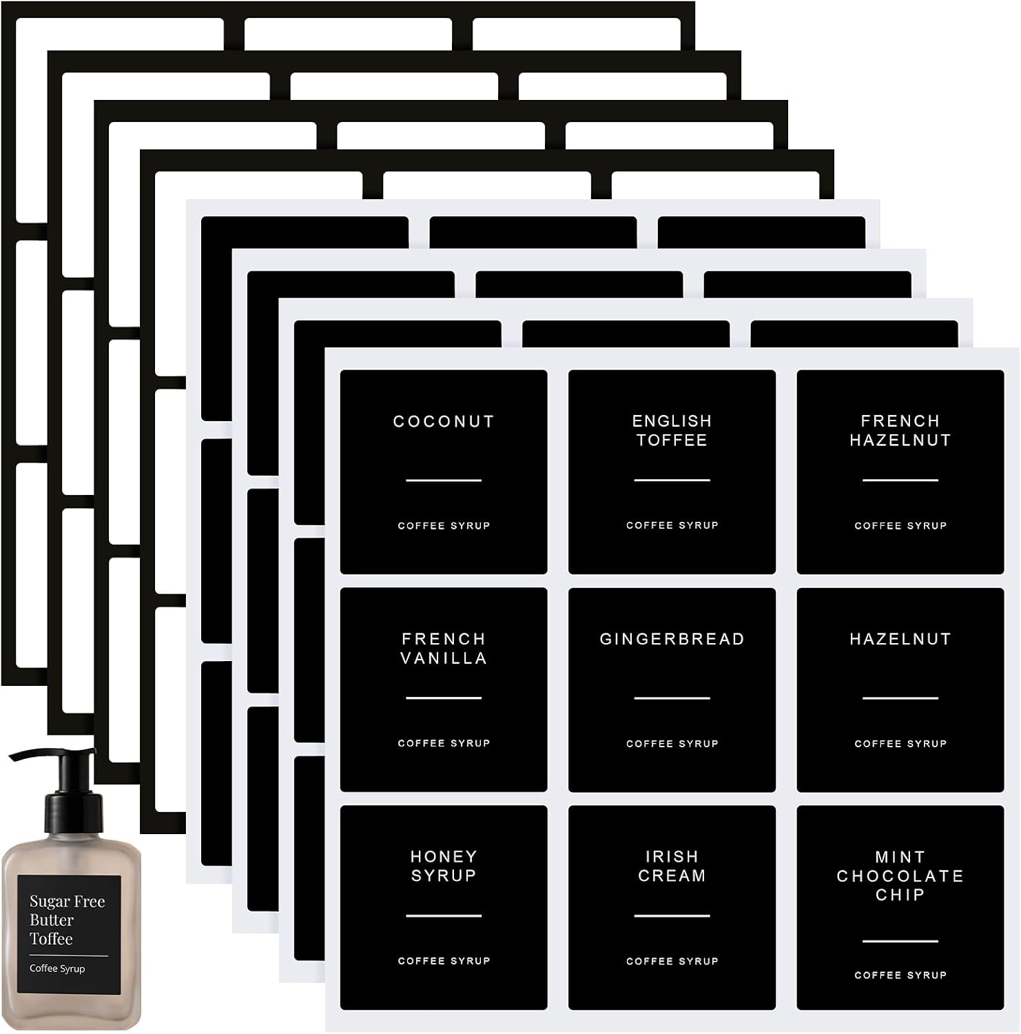 72pcs Coffee Syrup Labels, Minimalist Preprinted Syrup Stickers for Syrups Dispenser Bottle Organization, Coffee Bar Accessories for Glass Bottles Home Kitchen Beverage Station