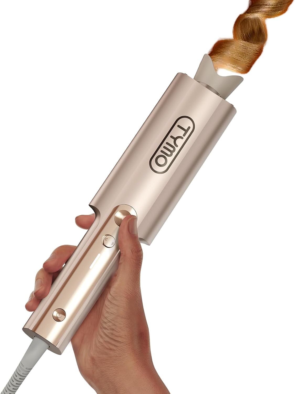 TYMO CurlPro Plus Curling Iron Curling Tong Hair Curler, Automatic Rotating, Long Barrel, Ceramic, 600M Ionic, Dual Voltage, for Long Hair, Anti-Scald, Tangle-Free, Upgraded, for Women, Gold, 32mm
