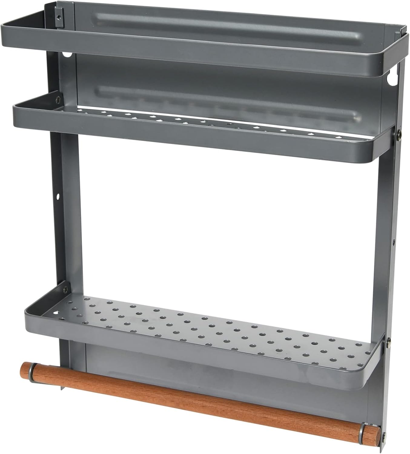 Household Essentials Metal Magnetic Organizer with Towel Rack, Grey