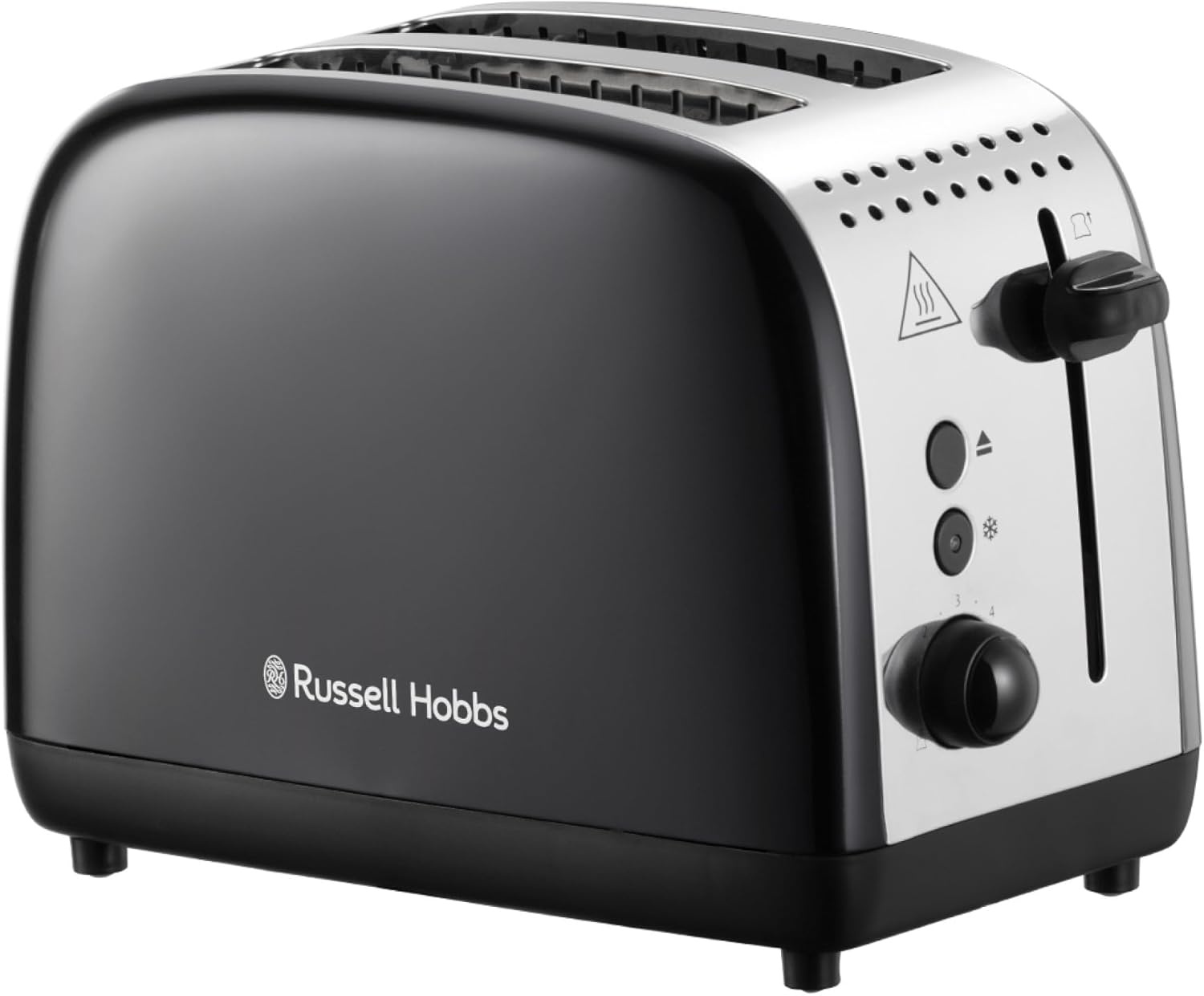 Russell Hobbs Colours Plus 2 Slice Toaster, RHT2655BLK, 2-Slice Toaster with Longer Slots, 6 Browning Settings, Frozen, Reheat & Cancel Functions, Black