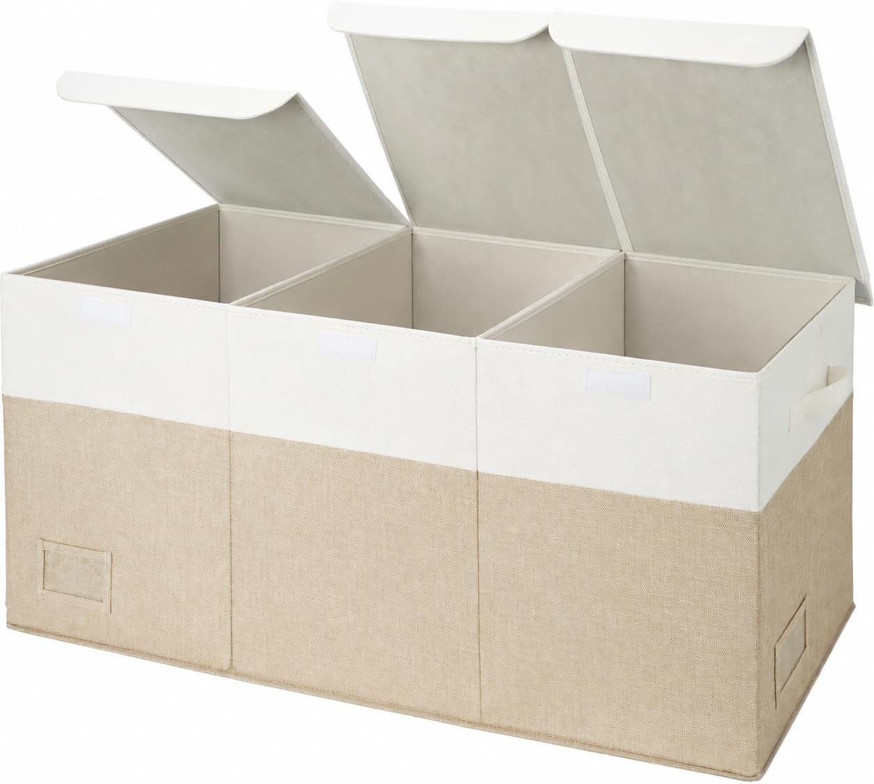 GRANNY SAYS Extra Large Storage Box with Lid, Foldable Fabric Storage Bin with Handles, Decorative Storage Organizer Basket for Closet, Bedroom, Living Room Organization, White&Khaki