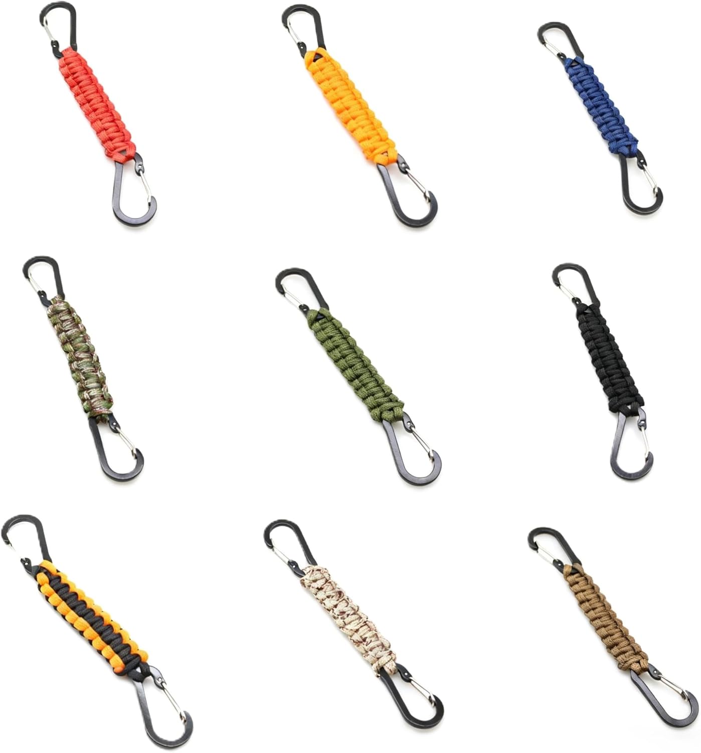 Paracord Keychain 9 Colors, Black Survival Braided Key Ring | Heavy Duty Lanyard With Locking Carabiner Clip For Outdoor EDC Camping, Christmas Stocking Stuffers