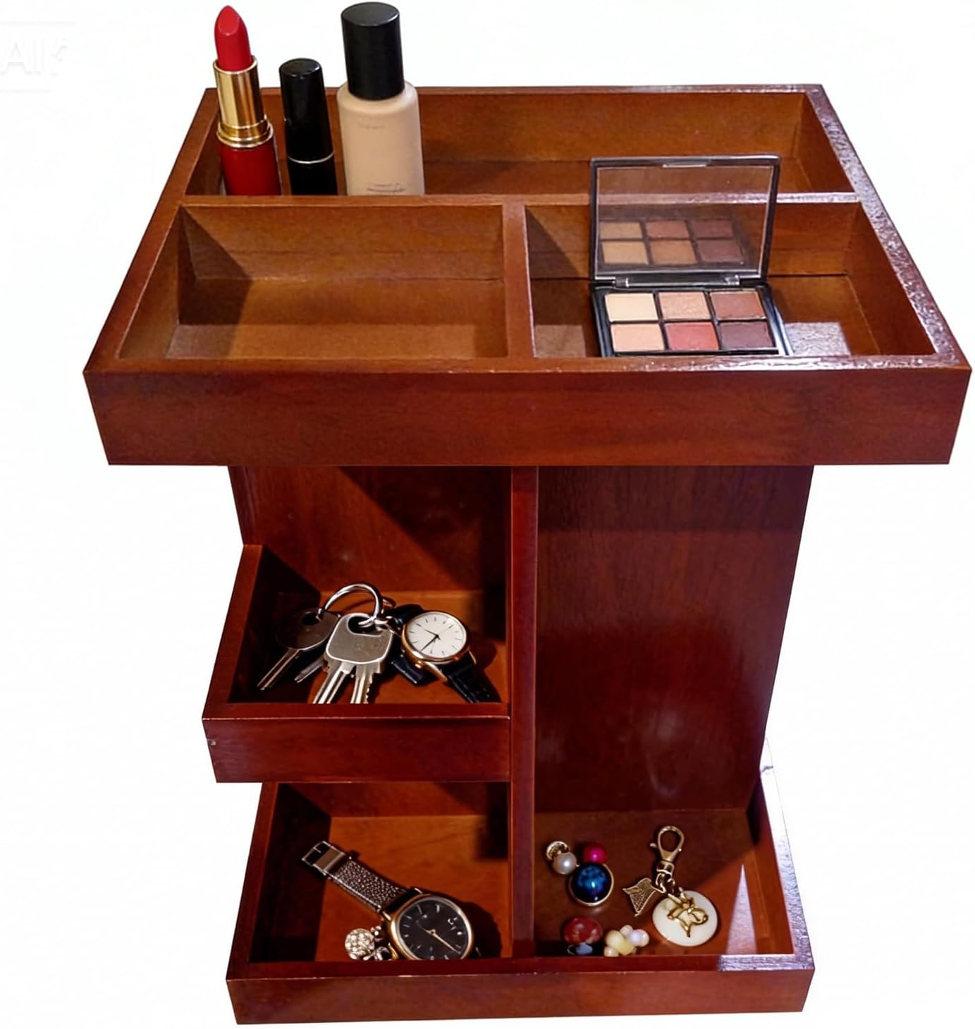 360 Rotating Makeup Organizer Wooden Rustic Decor Display Stand | Makeup Storage Organizer 360 Rotating Stand Storage for Home Bathroom Vanity Countertop Toiletries Cosmetic Perfume Skin