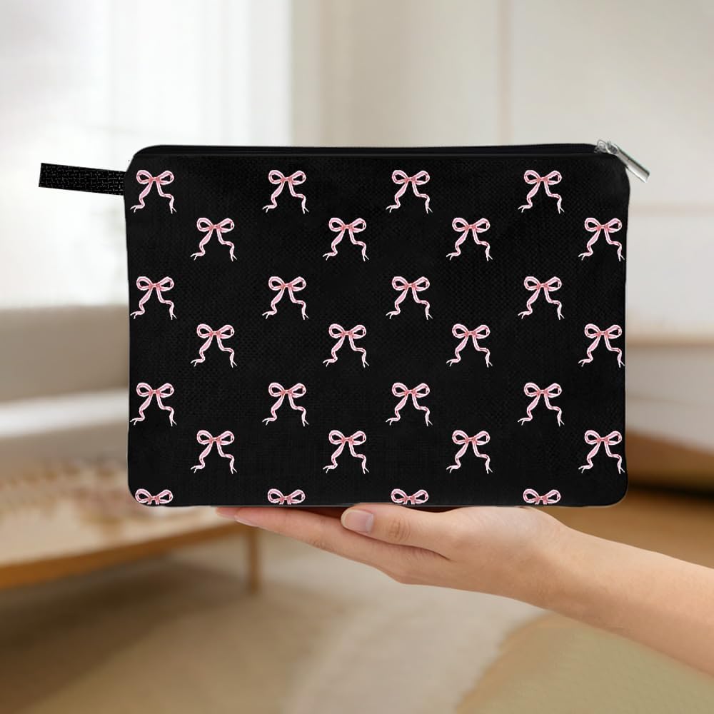 Bow Makeup Organizer Pouch for Girlfriend Wife Wedding Anniversary Valentines Gifts for Women Bday Birthday Gifts for Her Bowknot Cosmetic Pouches Portable Bow Travel Toiletry Bag