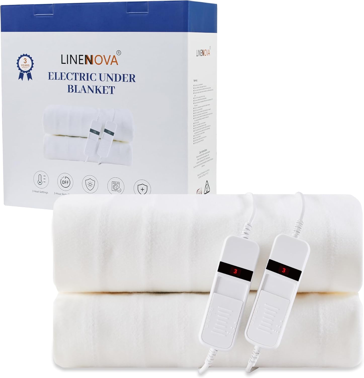 LINENOVA Premium Electric Blanket Queen Size, Fully Fitted Heated Underblanket with 40cm Deep Skirt, Dual Control, 3 Heat Settings, 3H Auto-Off, Machine Washable Mattress Pad