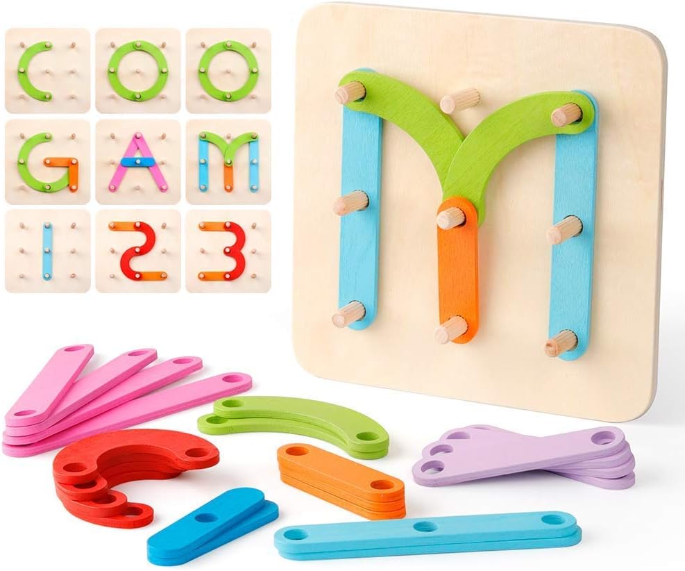 Coogam Wooden Letter Number Sorter Puzzle Educational Stacking Blocks Toy | Set Shape Color Construction Pegboard Sorter Activity Board Sort Game for Kids Toddler Gift Preschool Learning Toy
