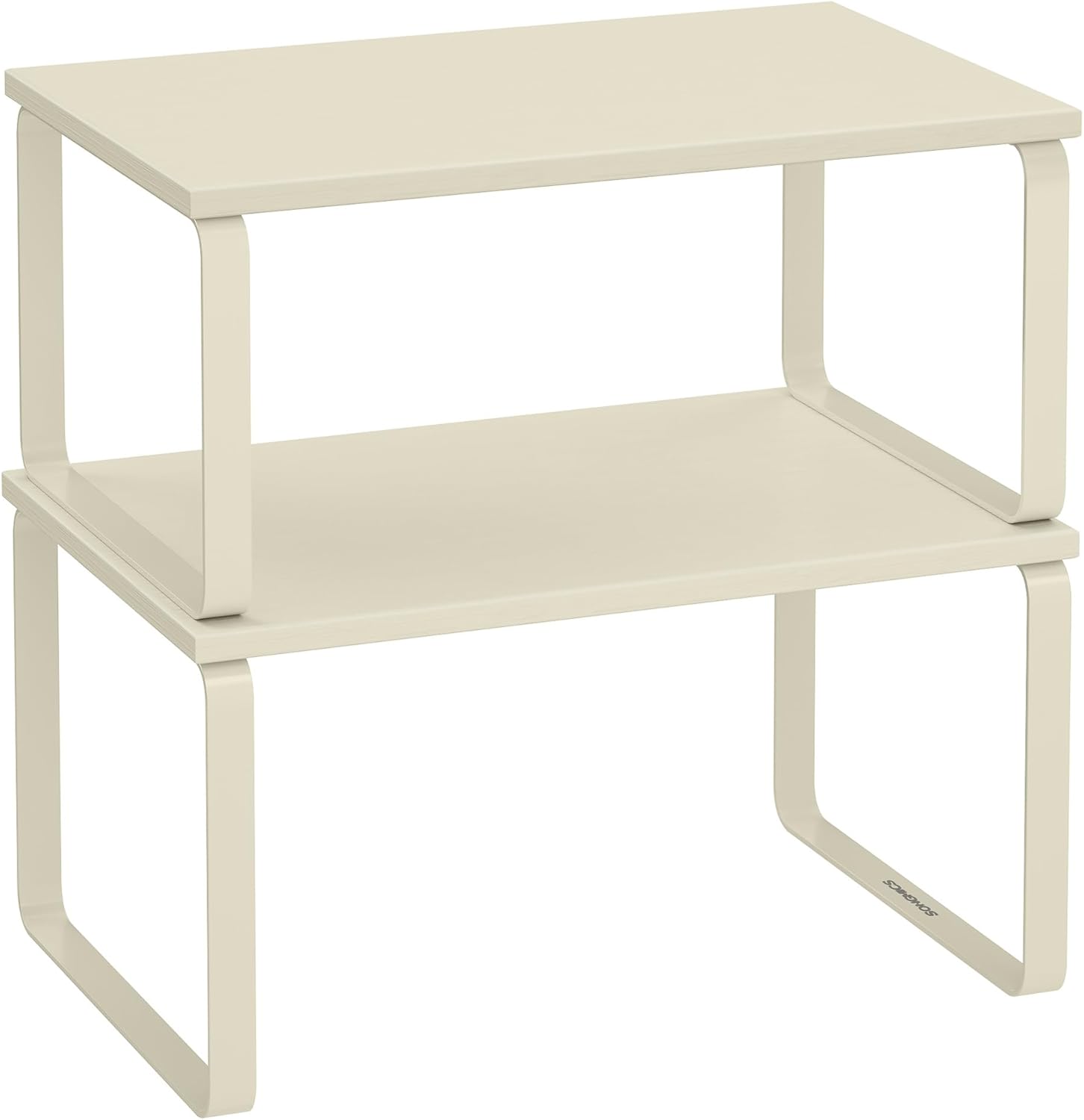 SONGMICS Spice Rack, Stackable Cabinet Organizer Shelf, Set of 2 | Kitchen Counter Shelves, Kitchen Storage, Expandable, Metal and Engineered Wood, Cream White, Bystro KCS020W02
