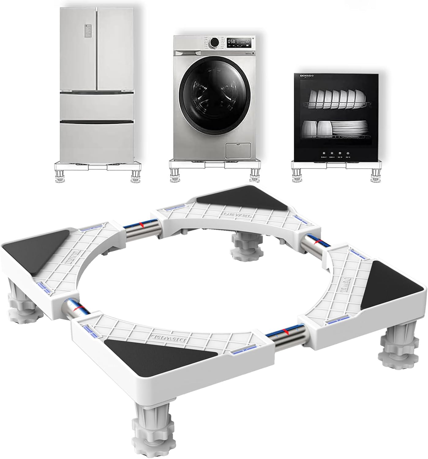 DEWEL Washing Machine Base Bear Load 300 kg Adjustable Washing Machine Base for Fridge Dryer Freezer Length 43-67 cm Height 10-13 cm | Shock absorbing washing machine base for fridge, dryer, freezer, length 43-67 cm, height 10-13 cm
