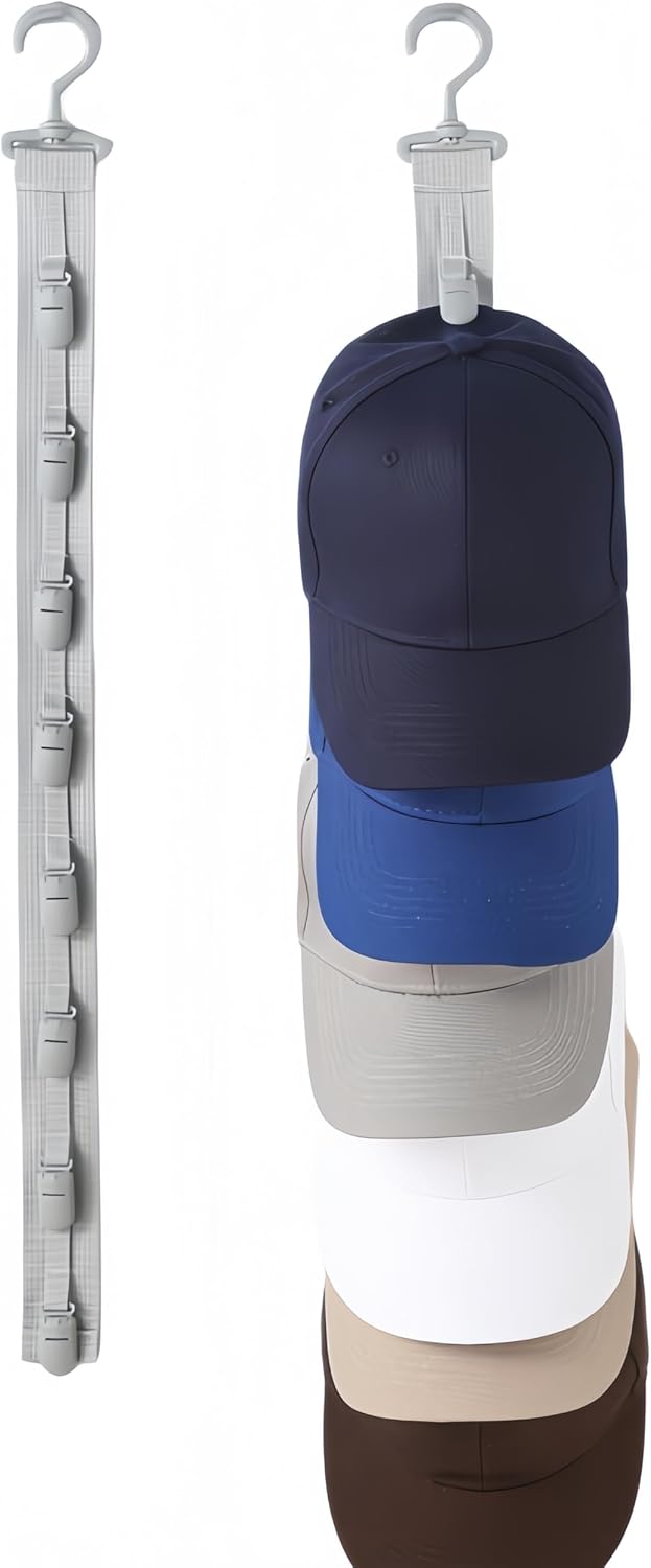 Hat Rack for Caps,Wall-Mounted Hat Storage,Multi-Functional Hats Organizer for Caps,Underwear,Cap Storage Display Holder with 8 Clips,for Closet,Door,Bedroom and Office