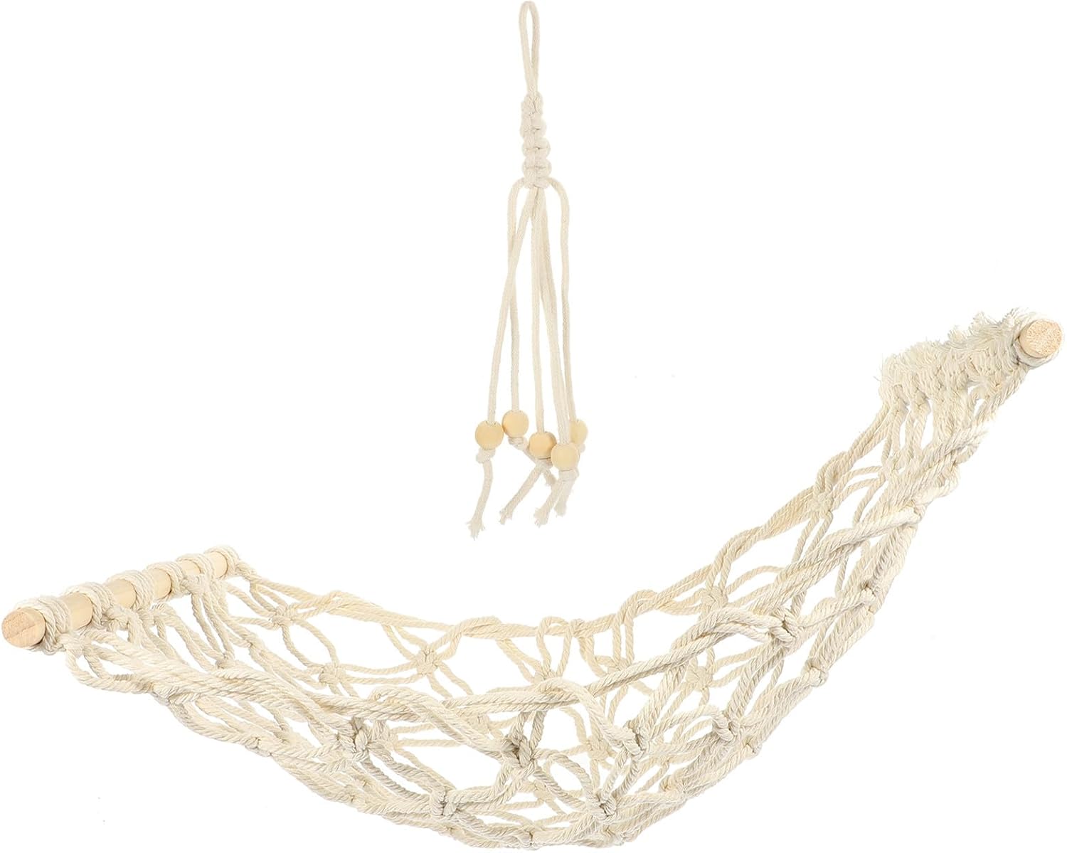 Woven Cotton and Wood Banana Holder Fruit Vegetable Hammock Storage Bag with Strong and Sturdy Design for Home Kitchen Food Organizer