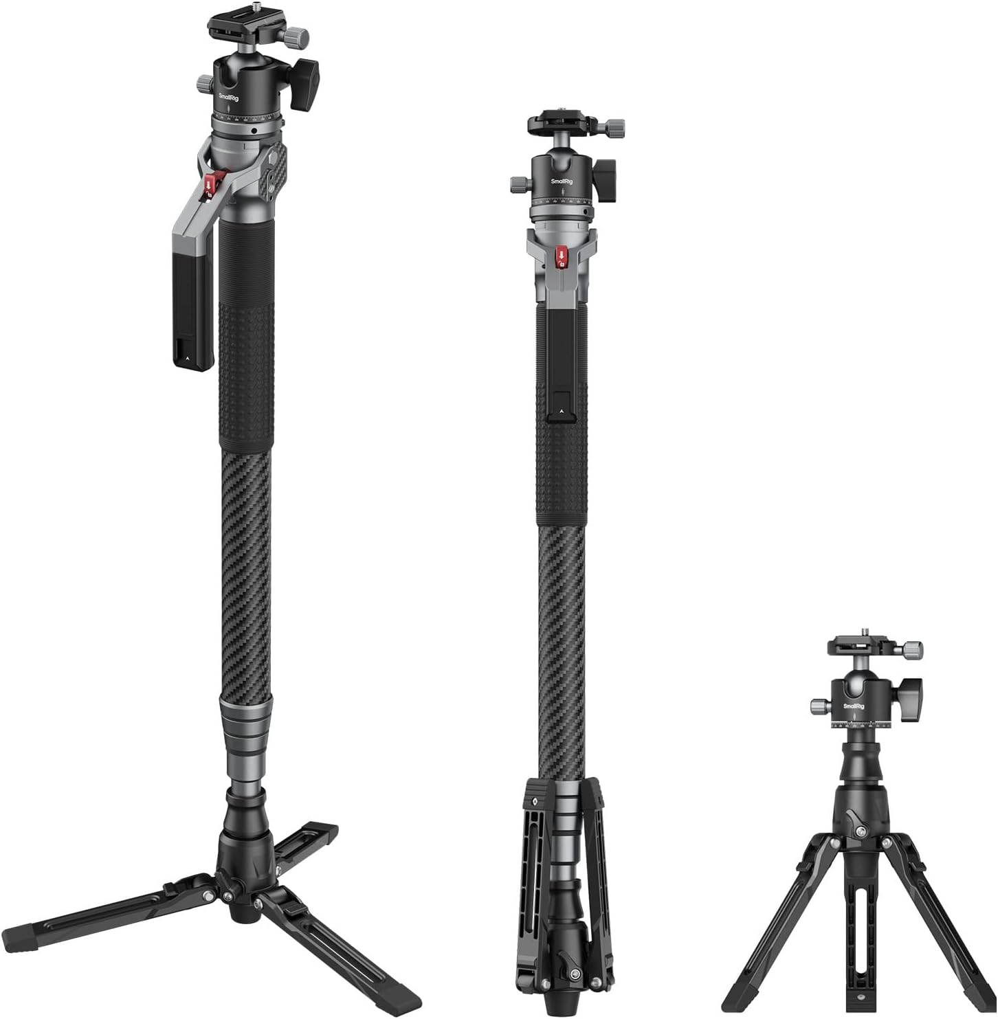 SmallRig 166.5cm / 65.6" Carbon Fiber Monopod for Camera, Compact Camera Monopod with Storage Size of 68cm / 26.8", Weighs 1.72kg / 3.8lb, One-Touch Height Adjustment, Max. 5kg Playload Ball Head-5564