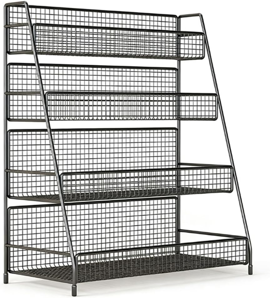Metal Desktop Shelf Organizer, Desk Storage Racks for Office Home, Versatility Organizers, Multipurpose Table Top Display Rack for Office Supplies Books (Black, 4-Tier)