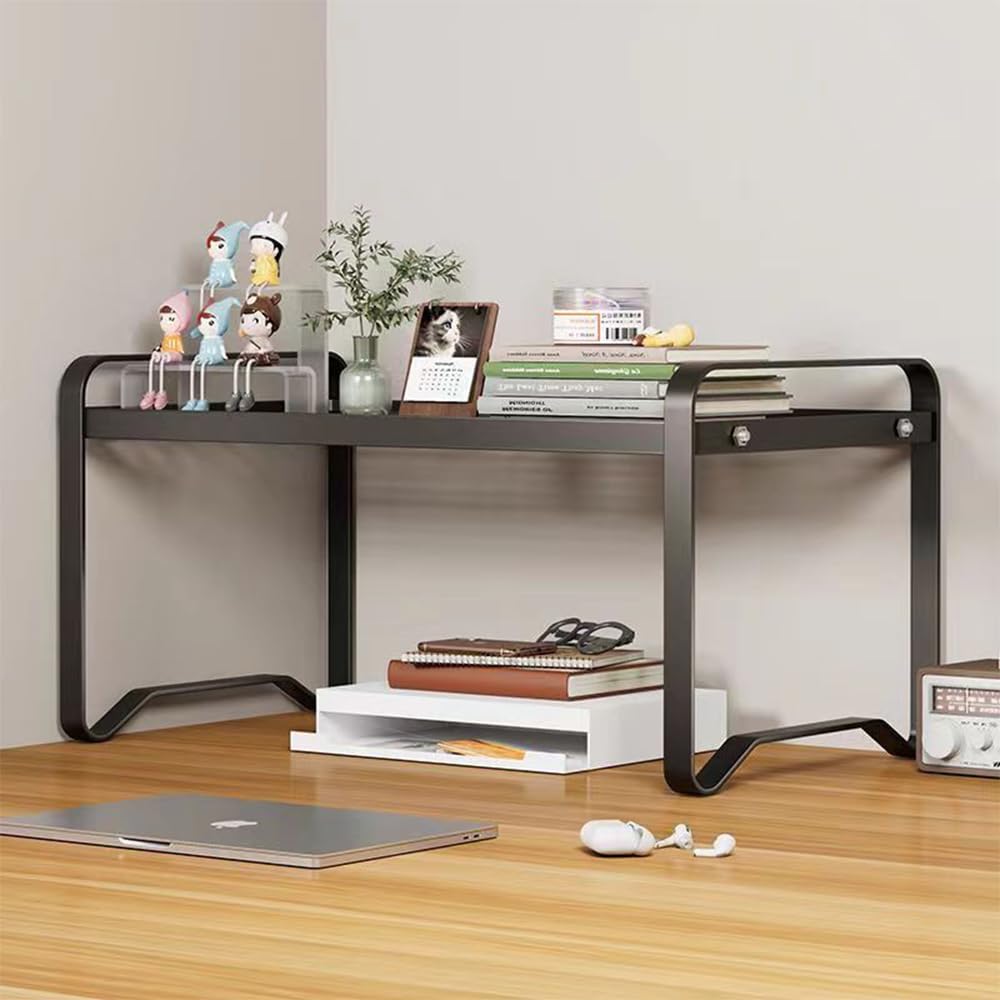Hbluefat Metal Desktop Shelf Organizer, Desktop Bookshelf for Office Home, Small Desk Storage Shelf, Multipurpose Table Top Display Rack for Office Supplies Books (Black,1-Tier)