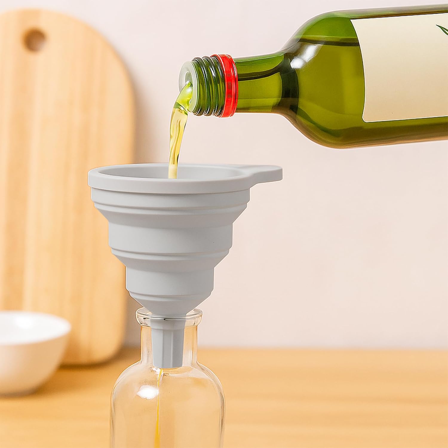 Collapsible Kitchen Funnels Set, Foldable Silicone Funnels for Kitchen Use Filling Bottles, Small Flexible Funnel for Water Bottles and Transferring Liquids
