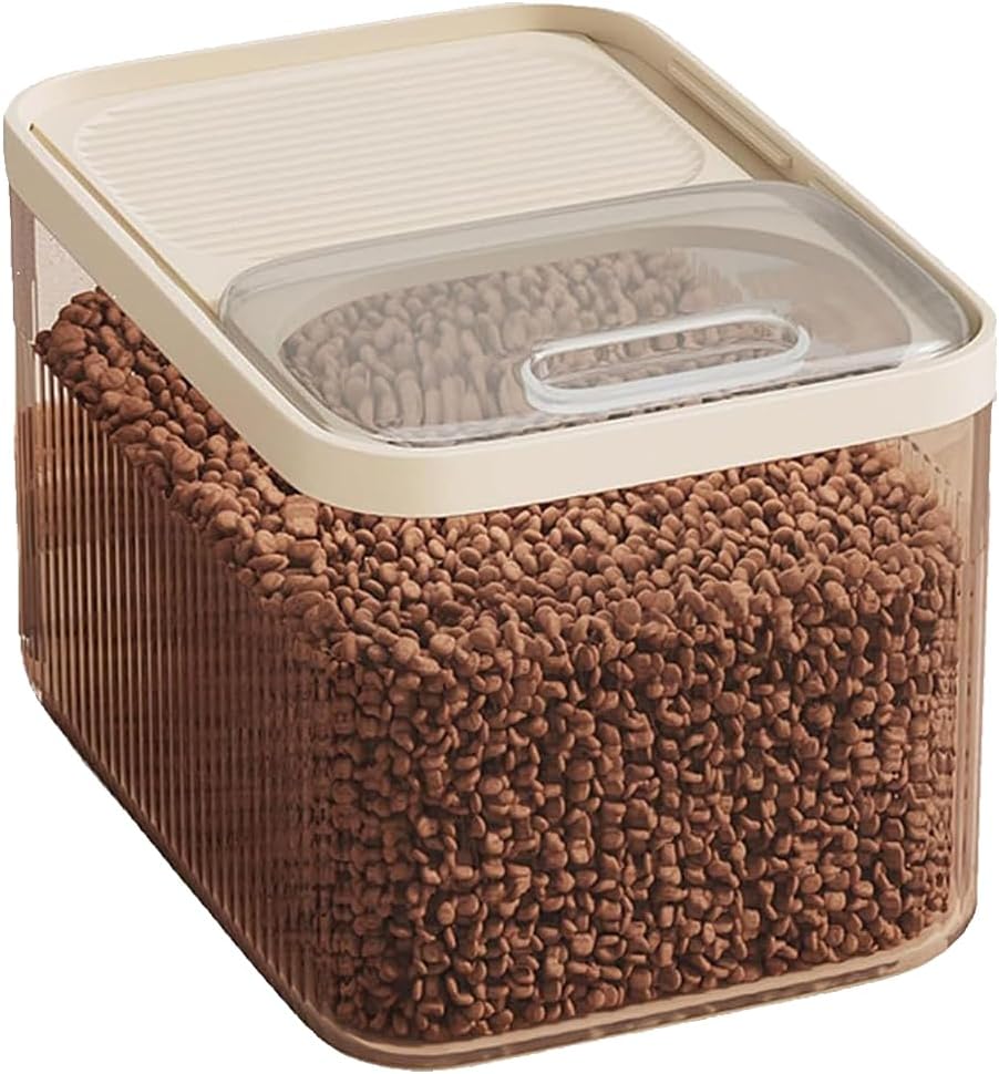 Pet Food Storage Container, 15L with Measuring Cup, Airtight Pet Plastic Storage Container, Large Capacity Cat & Dog Bins, For Dry Pet Food/Bird Seeds, Keep Dry Food Fresh, 7.5-9KG, Clear