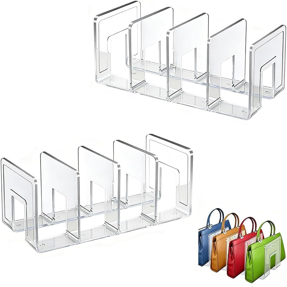 2Pcs Closet Wallet Organizer – 4-Section Purse Storage for Wallets & Card Holders, Fits Bedroom Wardrobes, Bookshelves & Offices, Space-Saving Upright Design
