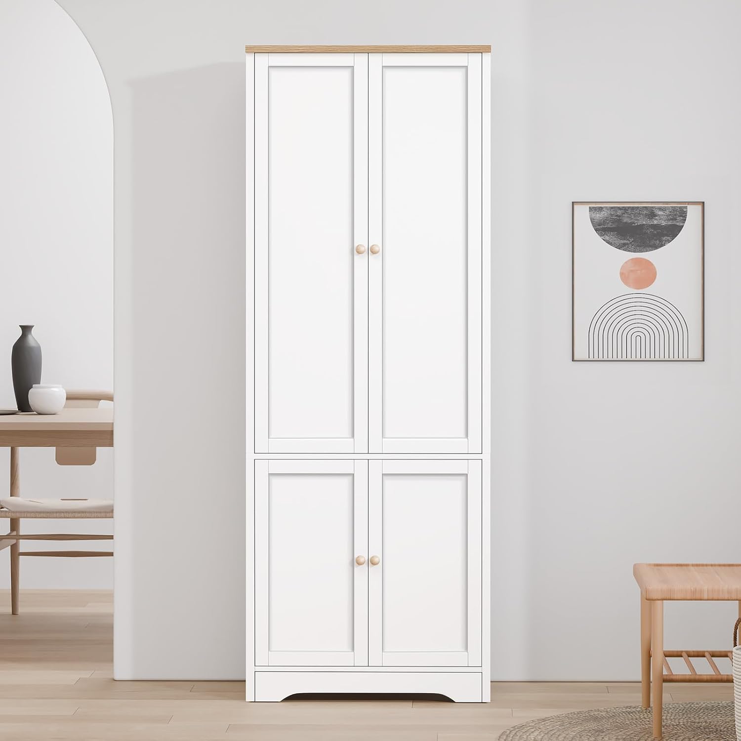 ALFORDSON Tall Pantry Cupboard Buffet Cabinet 4 Doors 60Wx 30Dx 184Hcm | Adjustable Shelves, Anti-tip Freestanding Kitchen Sideboard Table Credenza Modern Dining Room Storage Furniture, White