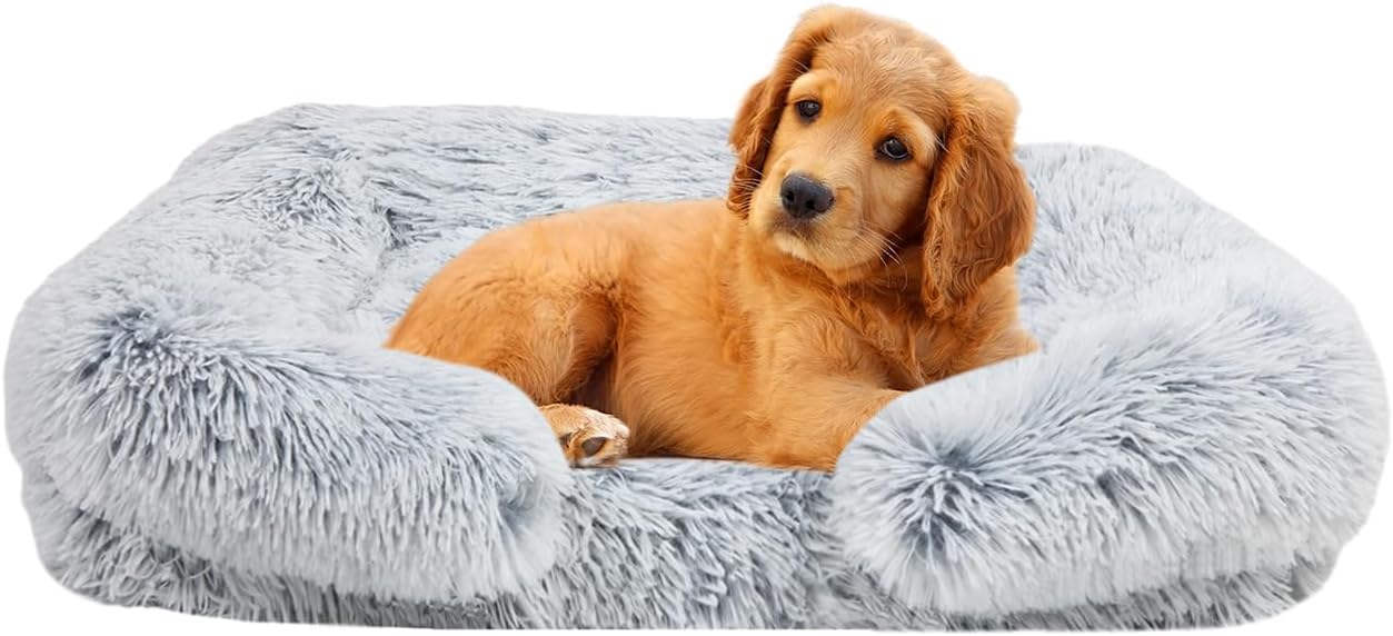 Calming Dog Bed for Small Medium Large Dogs, Anti Anxiety Dog Sofa Bed Washable Removable Cover, Waterproof Layer,Anti-Slip Bottom,Orthopedic Egg Crate Foam Comfy Bed (Small-22.8 * 17.7 * 5.5in)
