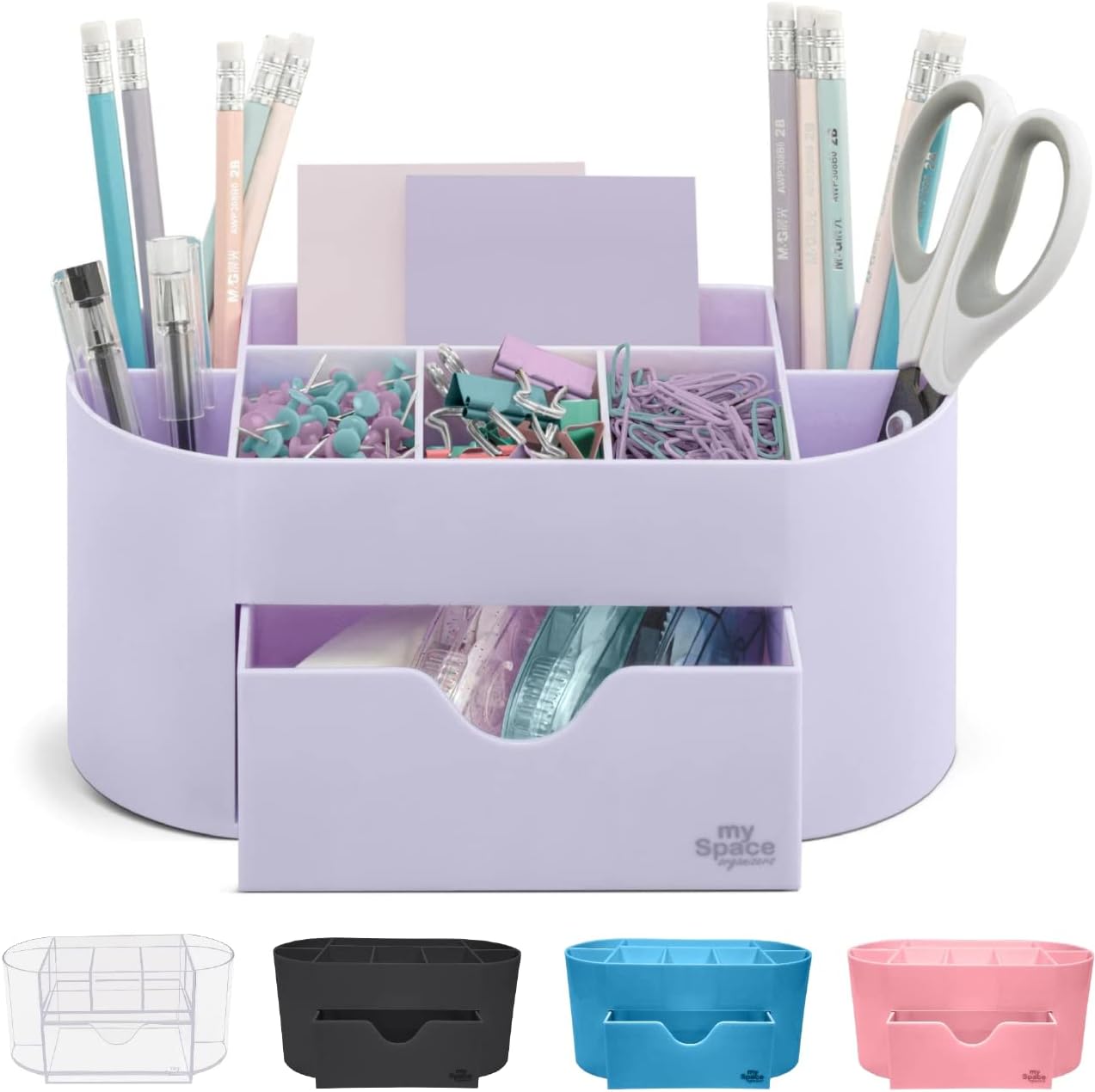 White Lavender Acrylic Desk Organizer for Office Supplies and Desk Accessories Pen Holder Office Organization Desktop Organizer for Room College Dorm Home School, Light Purple