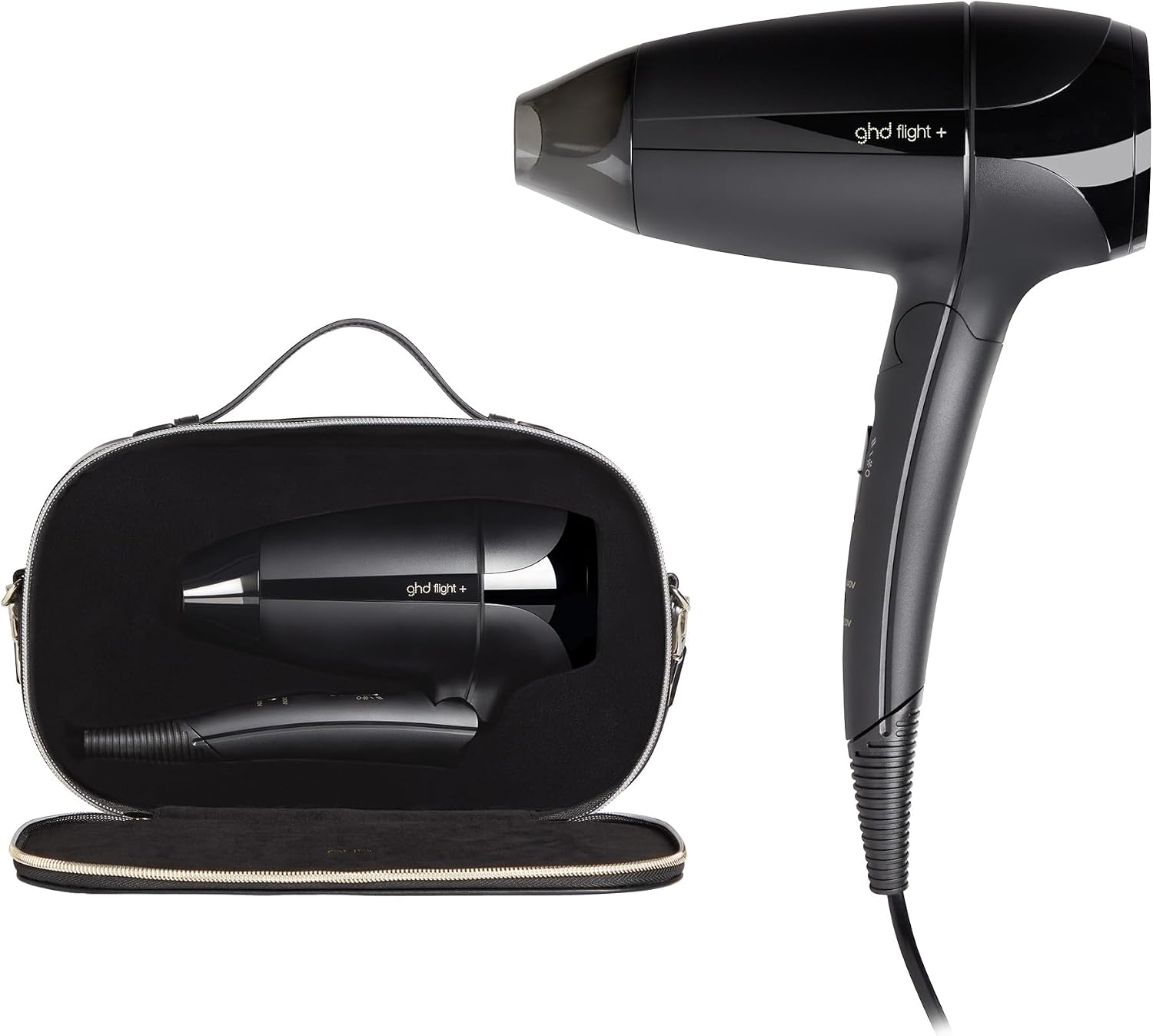 ghd flight+ Travel Hair Dryer, Powerful, Lightweight & Compact Universal Voltage Portable Blow Dryer, For All Hair Types, Lengths And Textures, Black