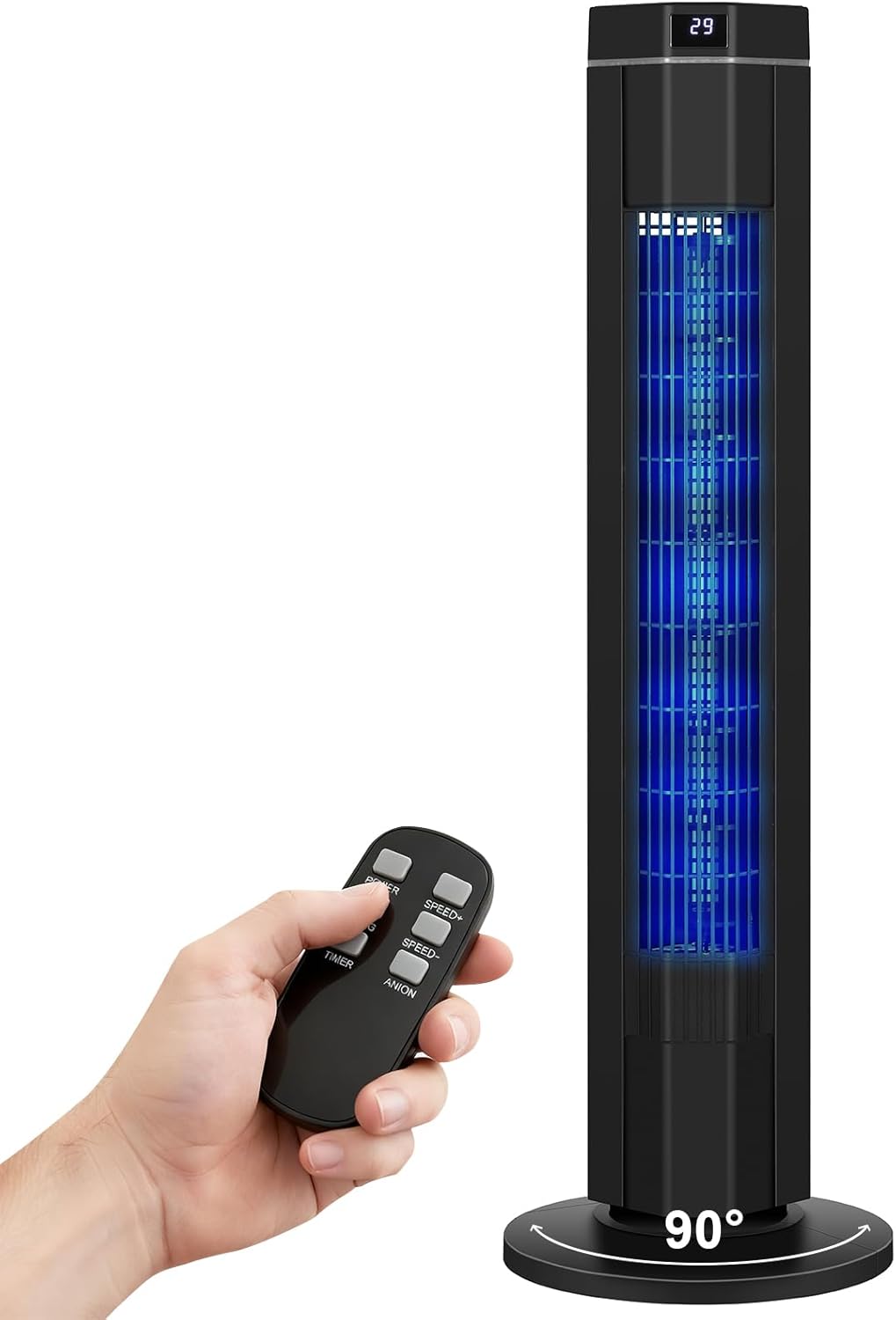 Advwin Electric Tower Fan, 77CM Tall, Pedestal Fan with 90° Wide Air Coverage, Auto Oscillating, Touch & Remote Control, Smart 3 Speeds + 3 Modes, 8H Timer, Portable Floor Fan for Bedroom Home Office