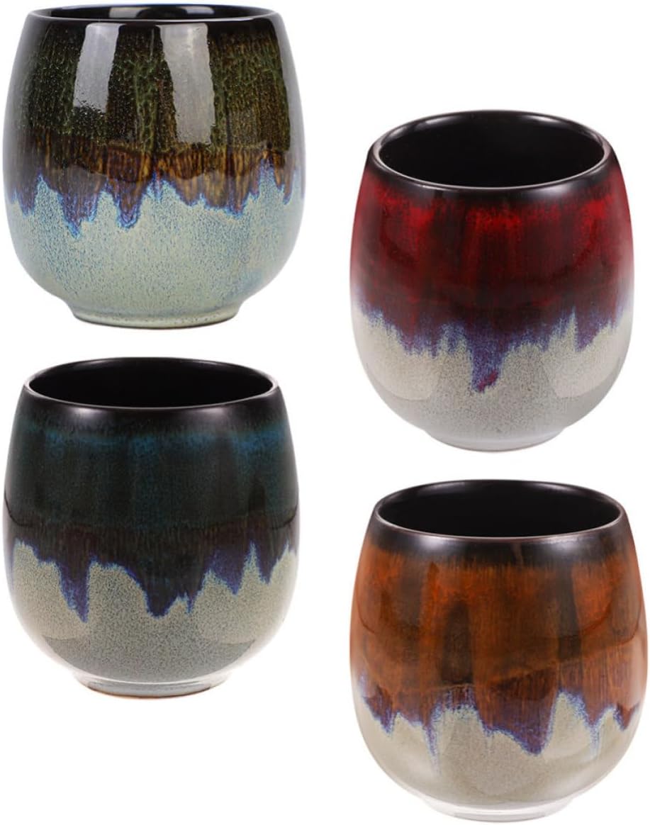 80ml Ceramic Coffee Cup Set 4pcs for Espresso and Tea | Retro Style, Classic Chic Design, Office and Home Use, Practical Multi-use for People Loving Tea Ceremony
