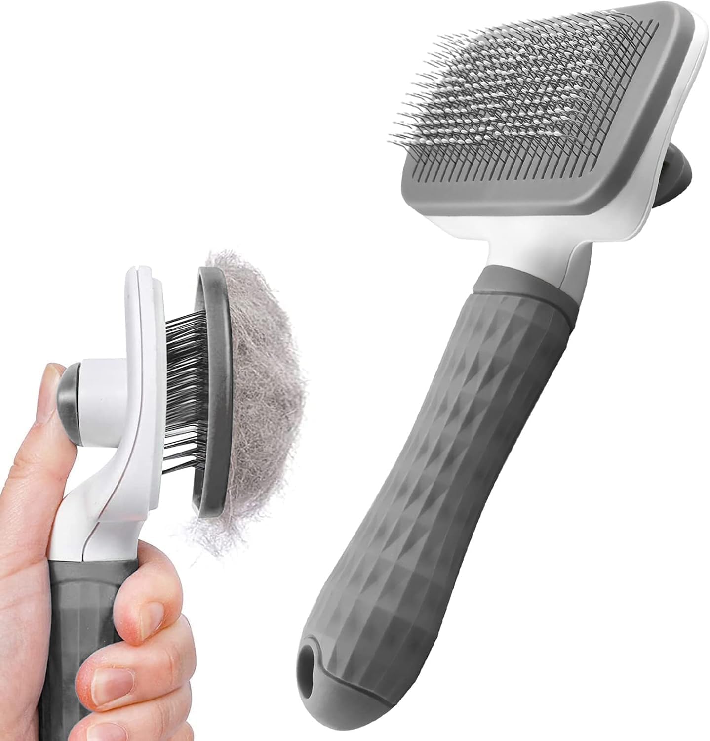 Pet Hair Remover, Cat Brush and Dog Brush for Shedding, One Button Cleaning Cat Brush for Long and Short Hair, Deshedding Dog Brush for Indoor Cats and Puppies, Grey