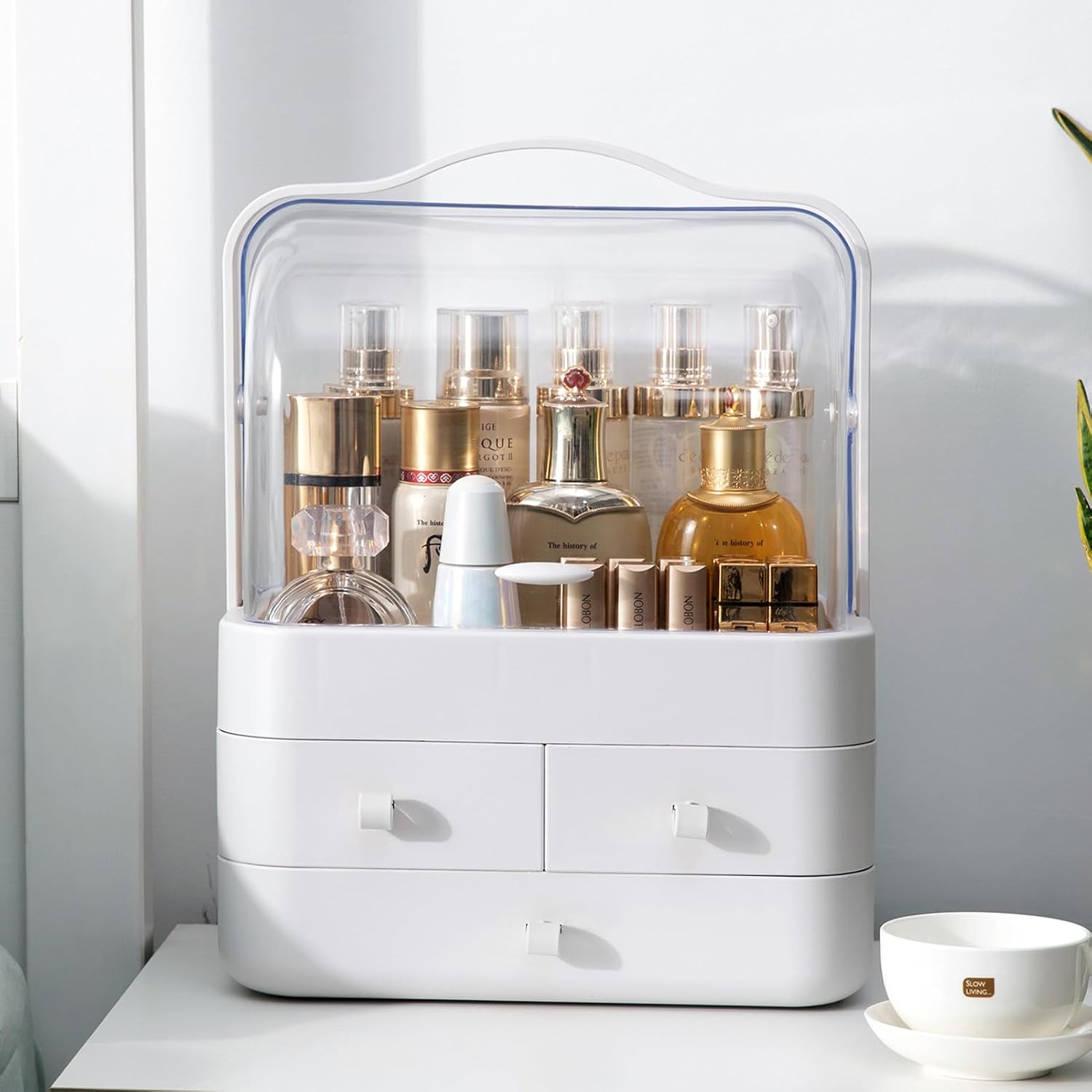 White Makeup Organiser Storage Drawers, Skincare Cosmetic Organiser Acrylic | Skin care Organisers Beauty Caddy Storage Box for Dresser & Bathroom, Dust-Proof Waterproof