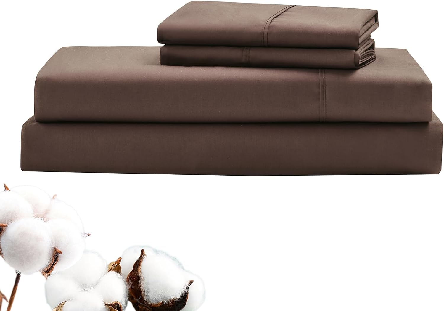 LINENOVA Hotel-Quality 100% Cotton Bed Sheet Set Queen 4 Piece, Chocolate | Flat Sheet, Fitted Sheet & 2 Pillowcases, Silky Sateen Weave, Breathable & Absorbent, Soft & Skin-Friendly, 40cm Deep Pocket