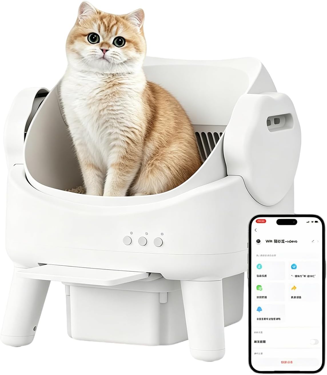 Automatic Cat Litter Box Self-Cleaning Cat Litter Box Open-Top (White) | Included Safety Sensor and 10L Large Waste Bin, with Trash Bags Coffee Brown