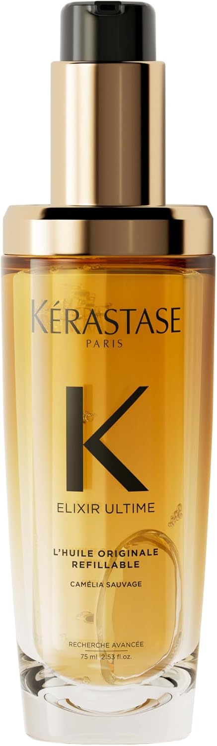 Kérastase Elixir Ultime Nourishing Hair Oil Refillable 75ml | Professional multi-benefit hair oil to provide high-shine protection and softness, formulated with Camellia Oil.