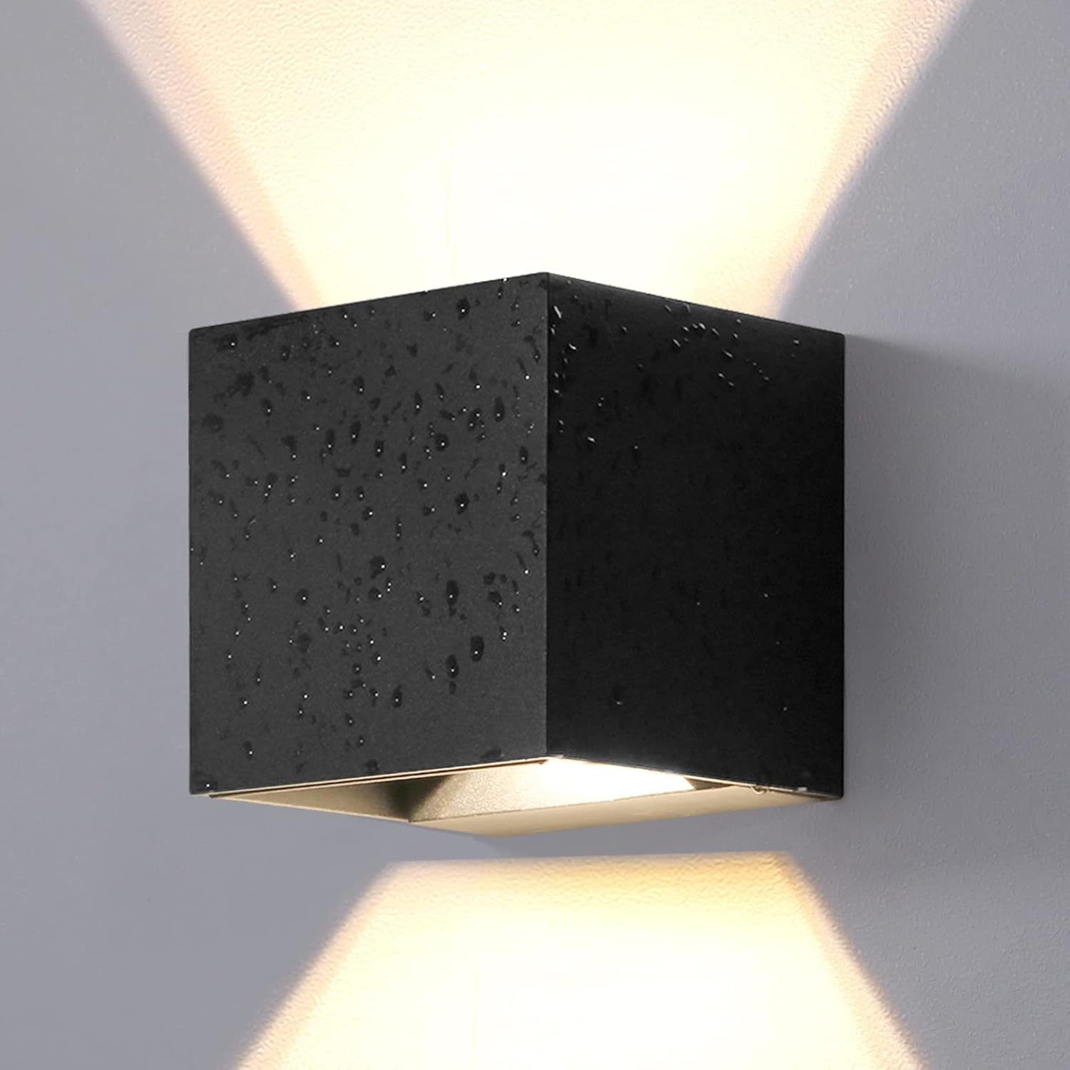 DAWALIGHT Outdoor Wall Lights 12W 3000K Warm White LED Up and Down Wall Light IP65 Waterproof Modern Square Adjustable Wall Sconce for Living Room Bedroom Garden Patio Outside, Aluminum, Black